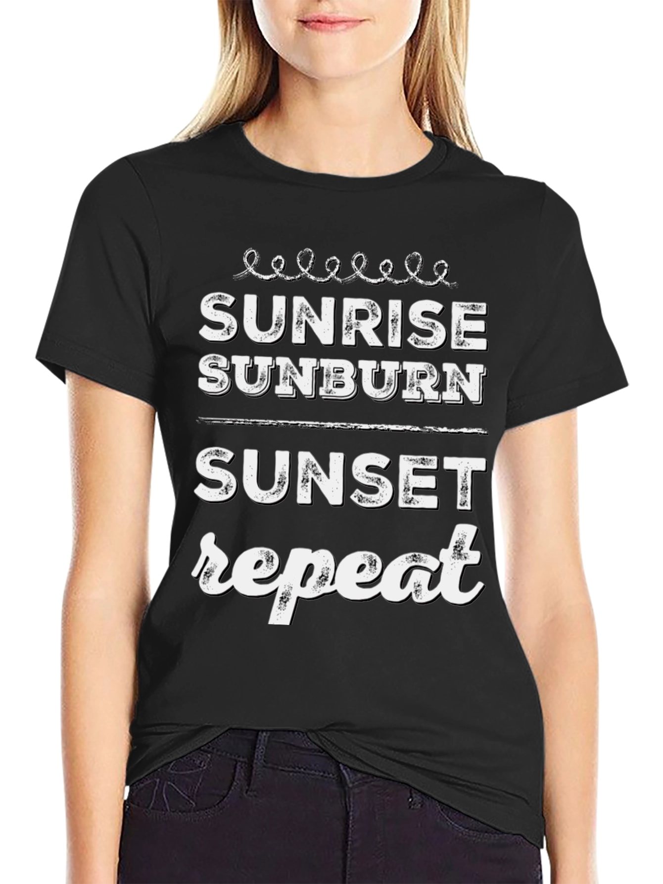 Sunrise Sunburn Sunset Repeat Black Graphic Tee