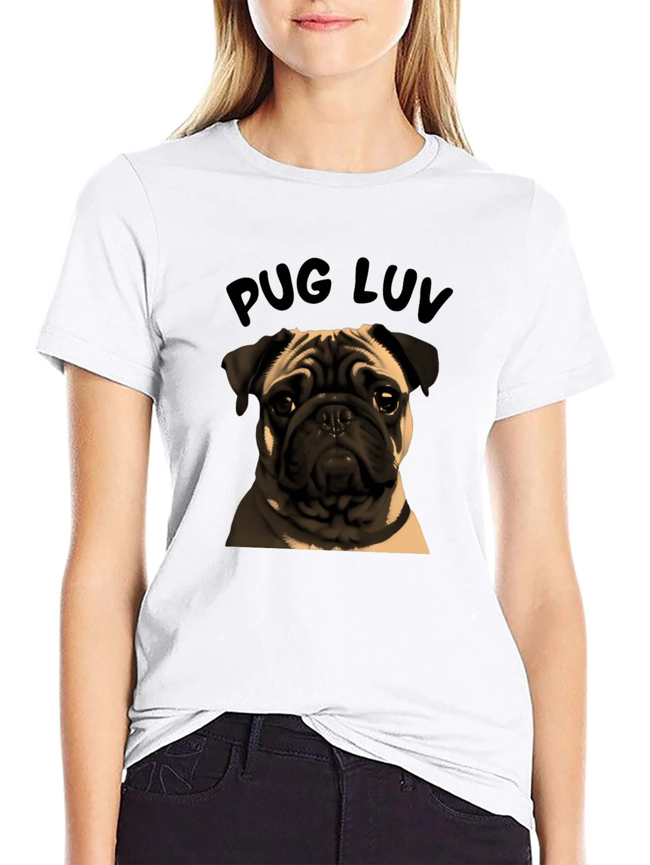 Pug Luv Graphic Tee - Black Cotton Comfort