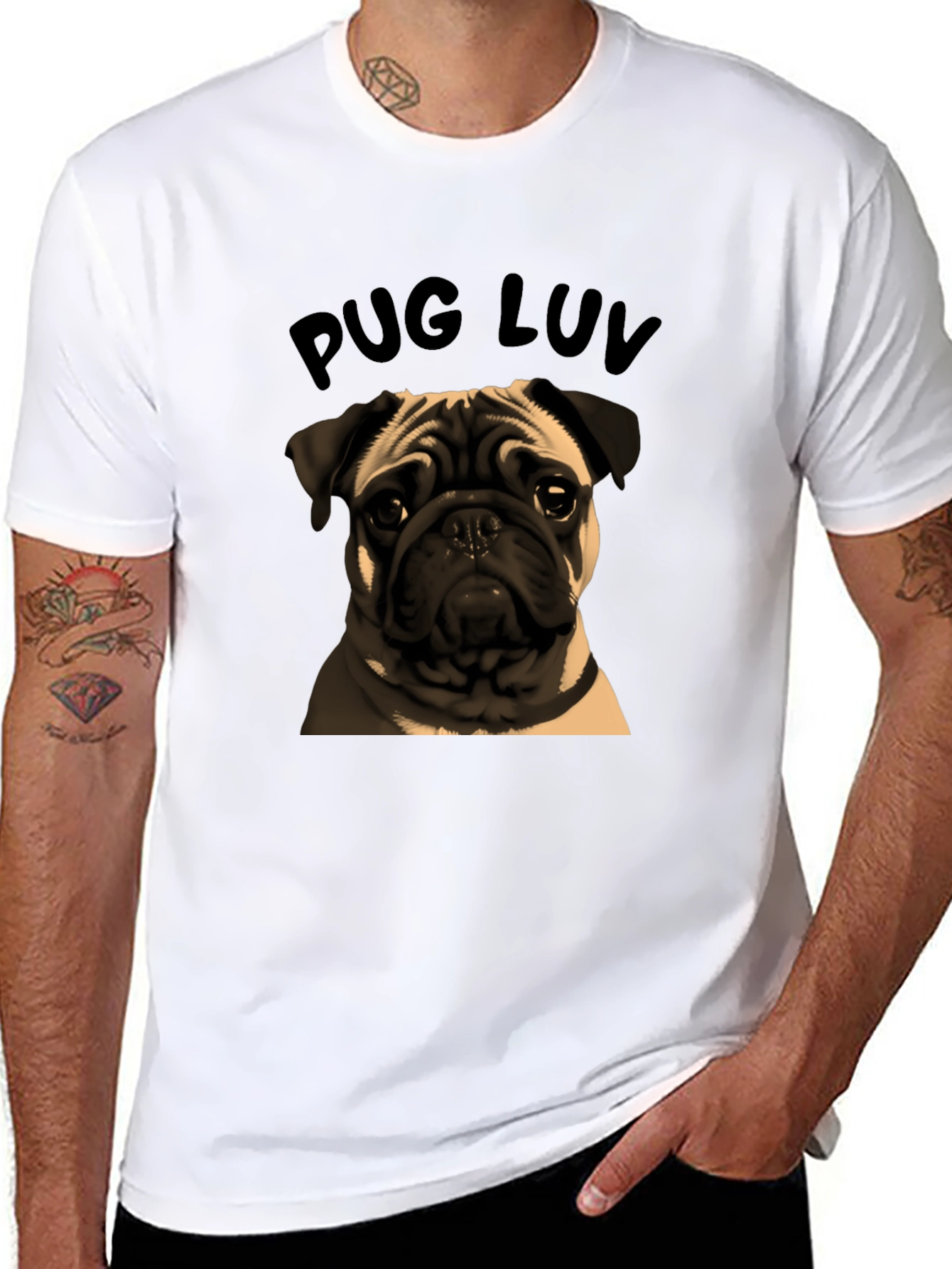 Pug Luv Graphic Tee - Black Cotton Comfort