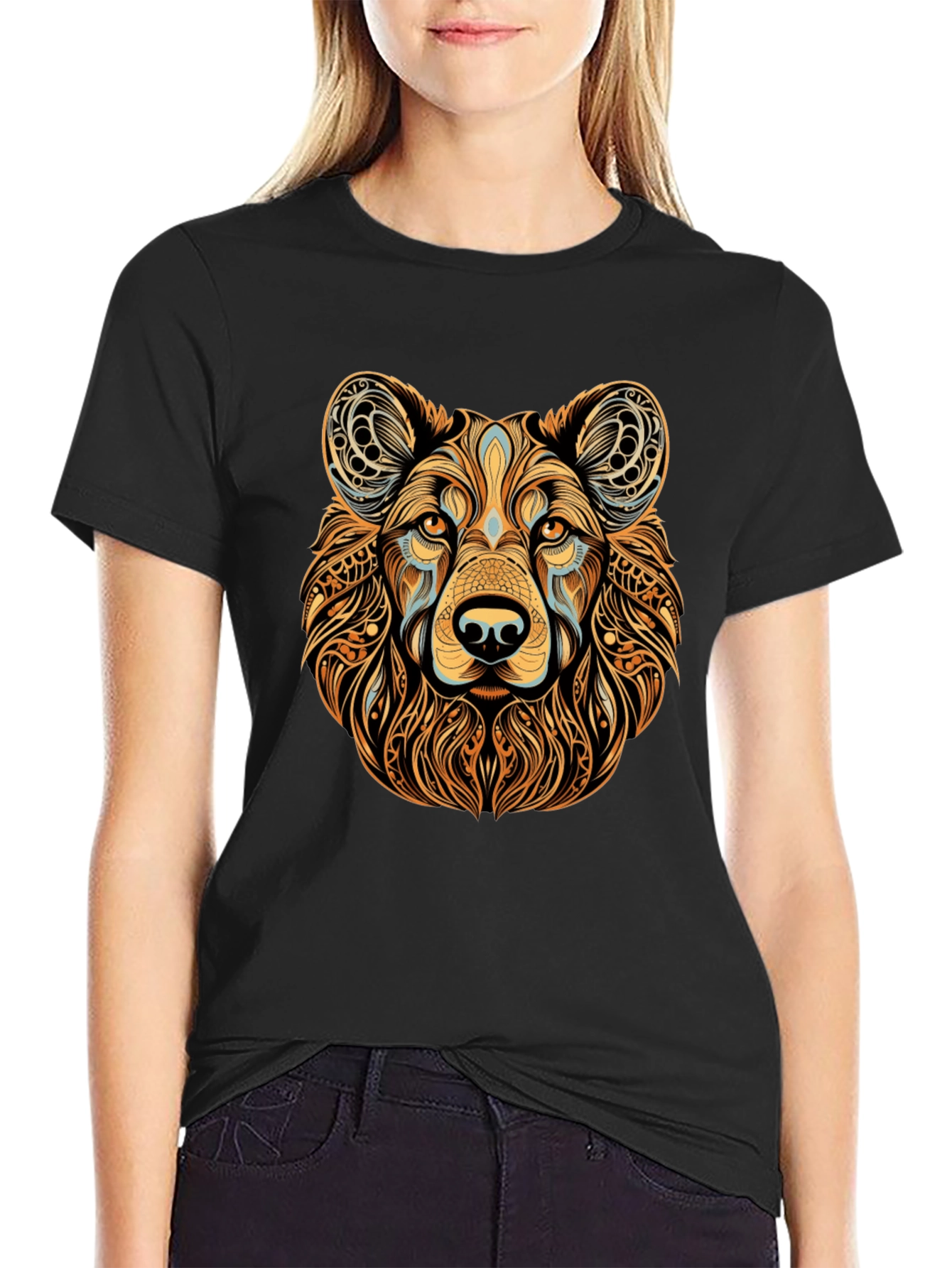Tribal Bear Graphic Black T-Shirt