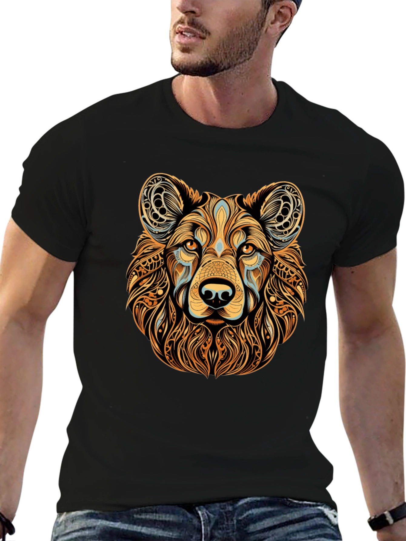 Tribal Bear Graphic Black T-Shirt