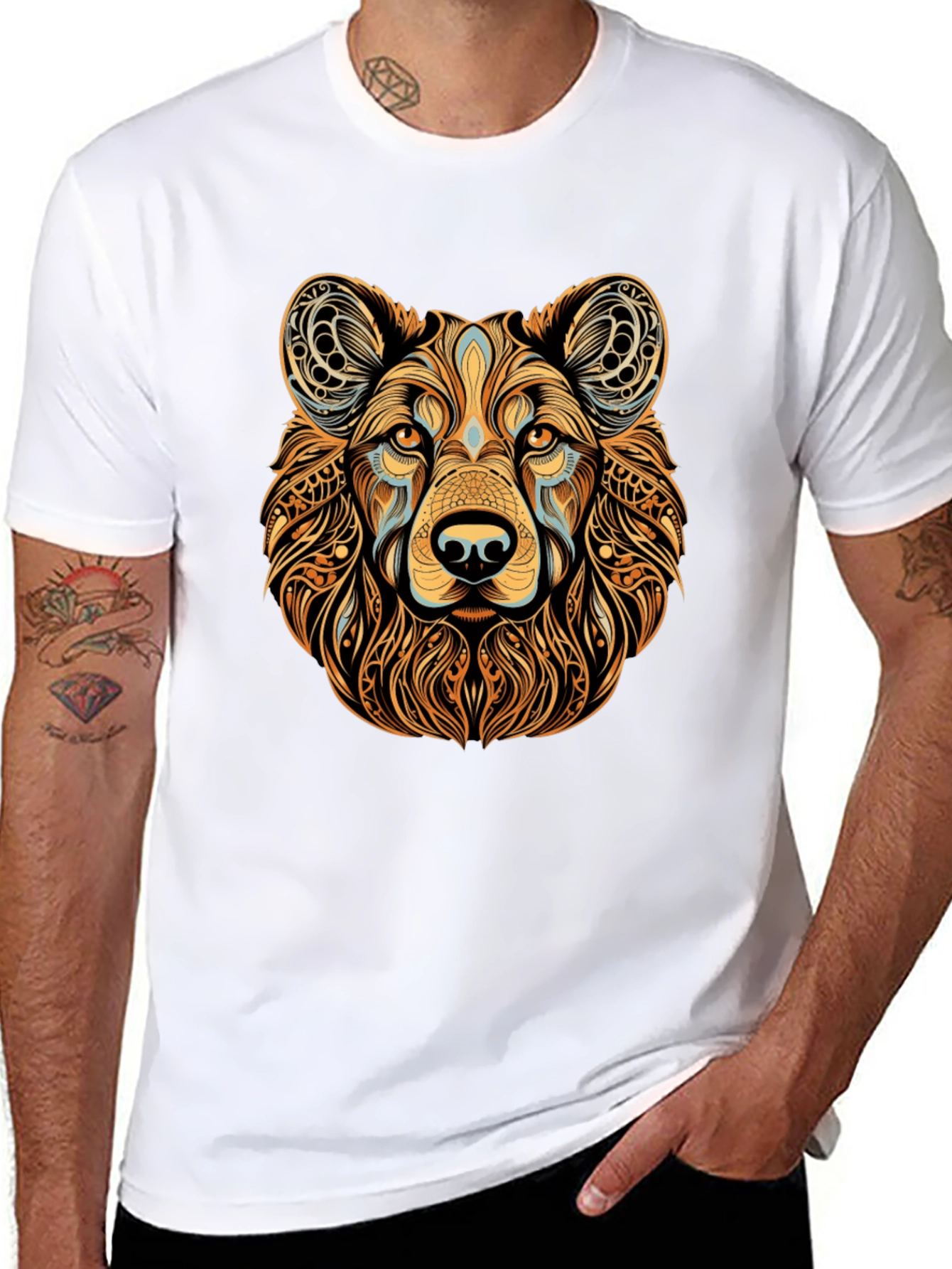 Tribal Bear Graphic Black T-Shirt