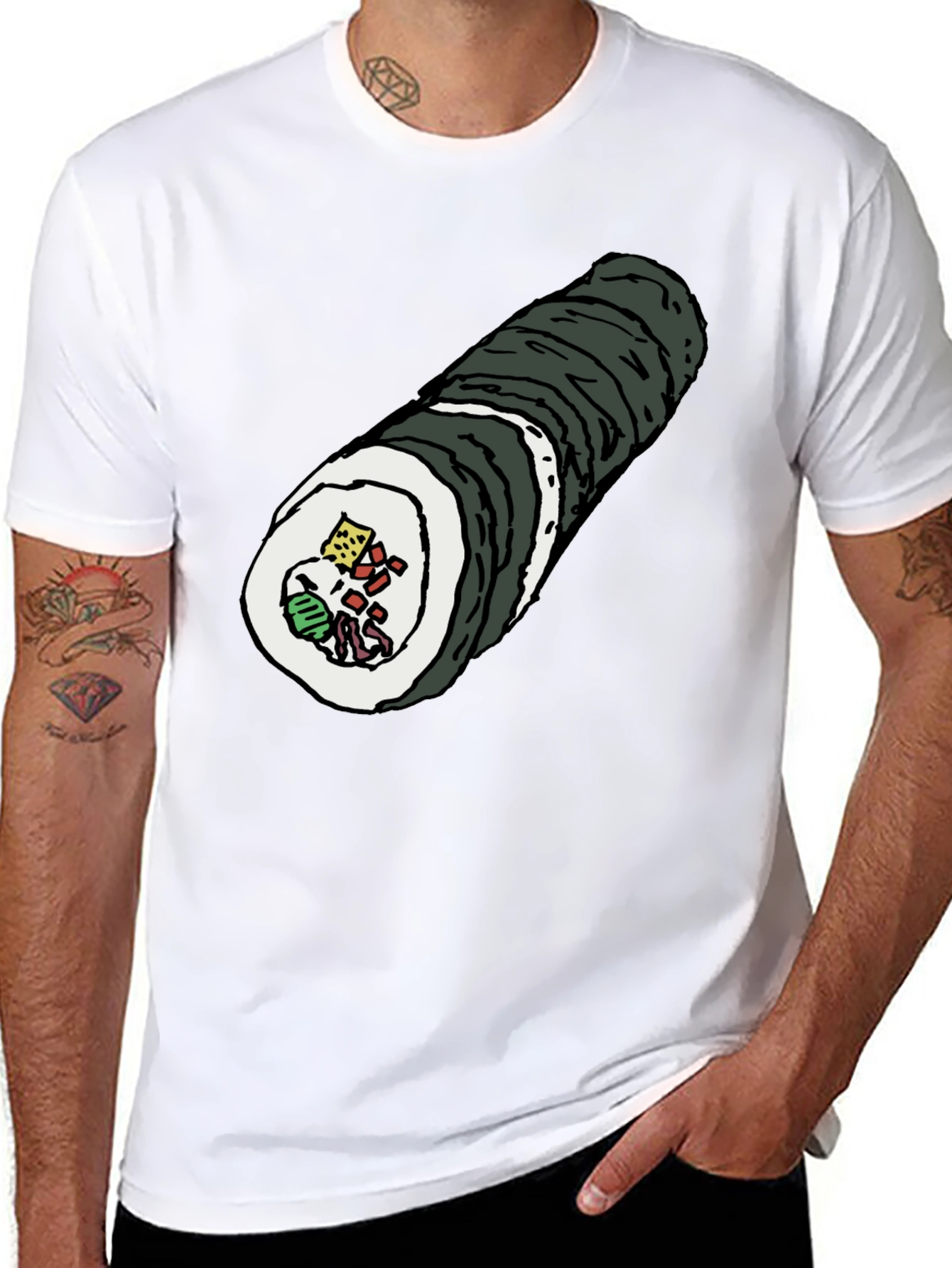 Sushi Roll Graphic Tee - Black Cotton T-Shirt