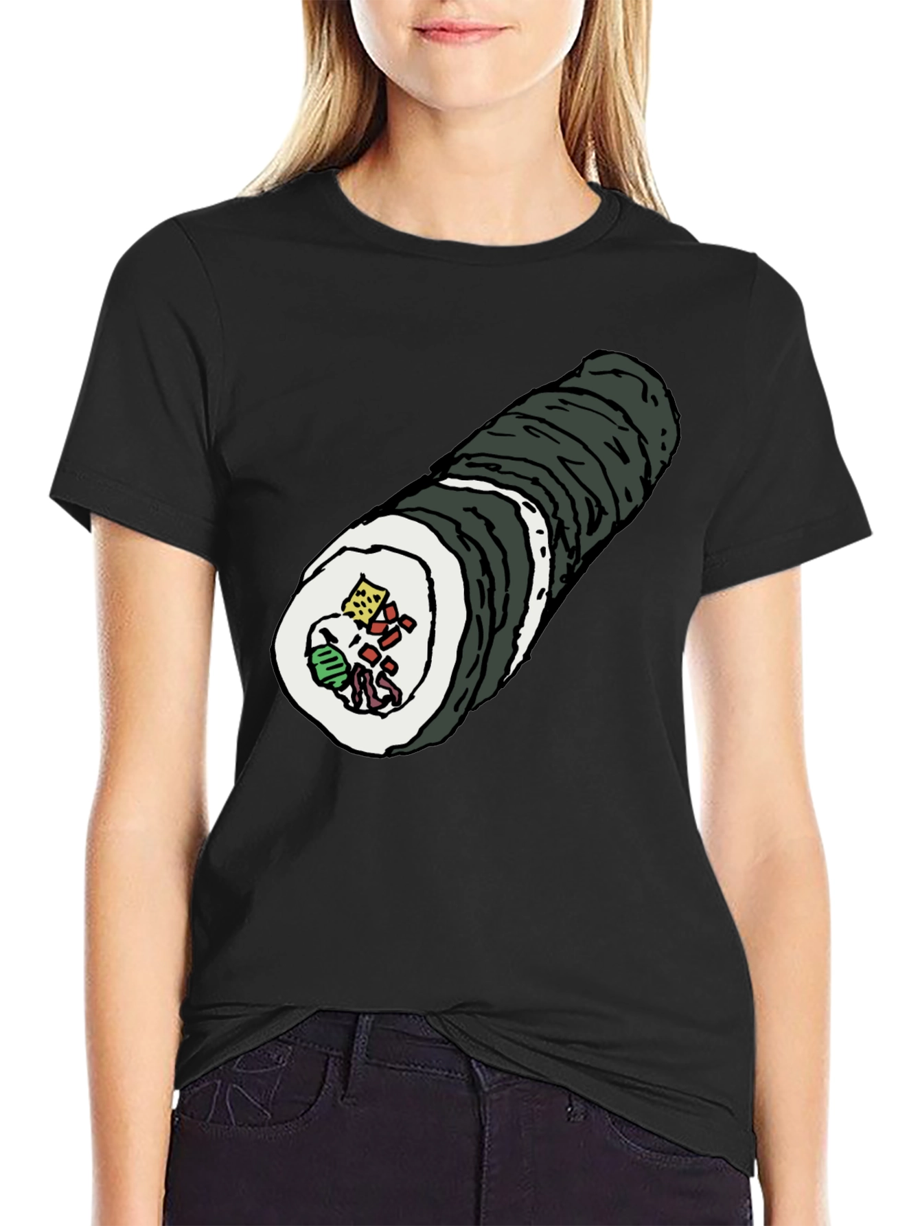 Sushi Roll Graphic Tee - Black Cotton T-Shirt