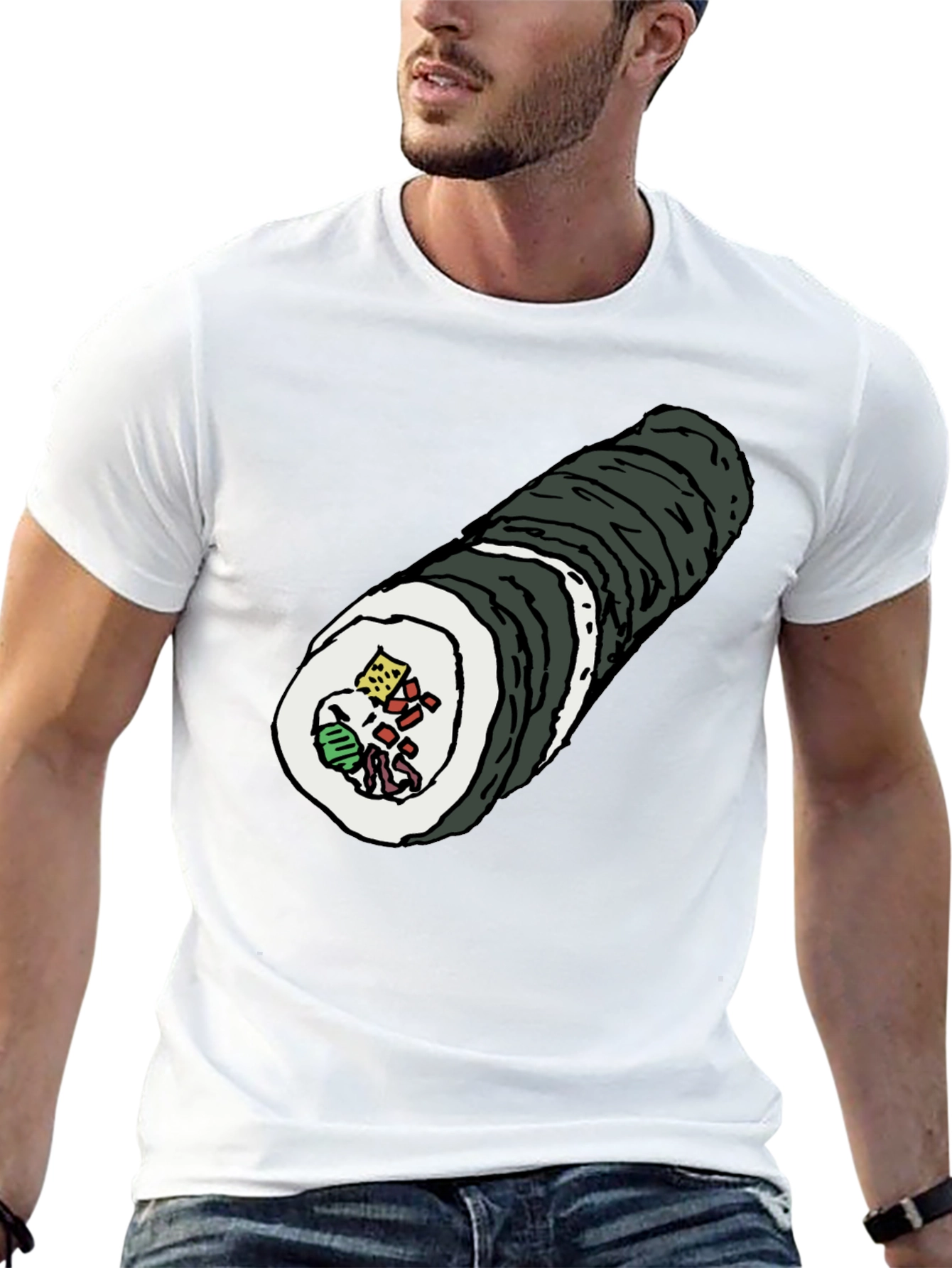 Sushi Roll Graphic Tee - Black Cotton T-Shirt