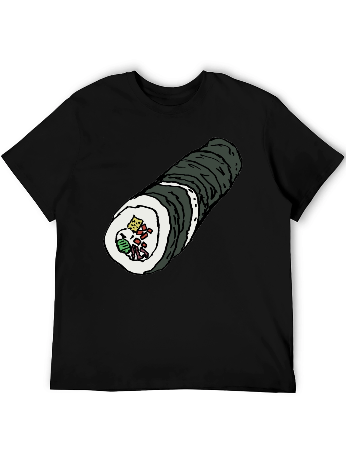 Sushi Roll Graphic Tee - Black Cotton T-Shirt