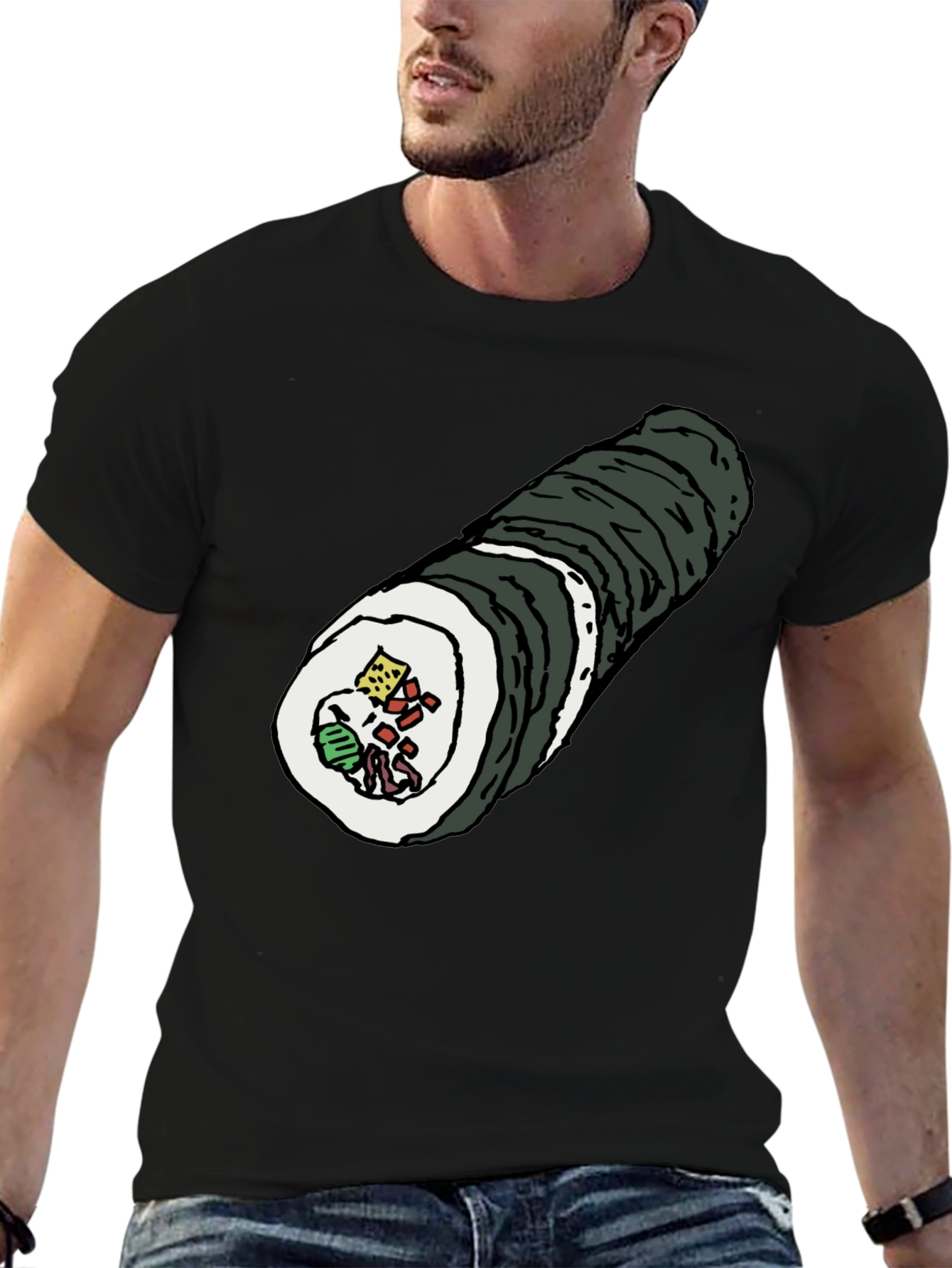 Sushi Roll Graphic Tee - Black Cotton T-Shirt