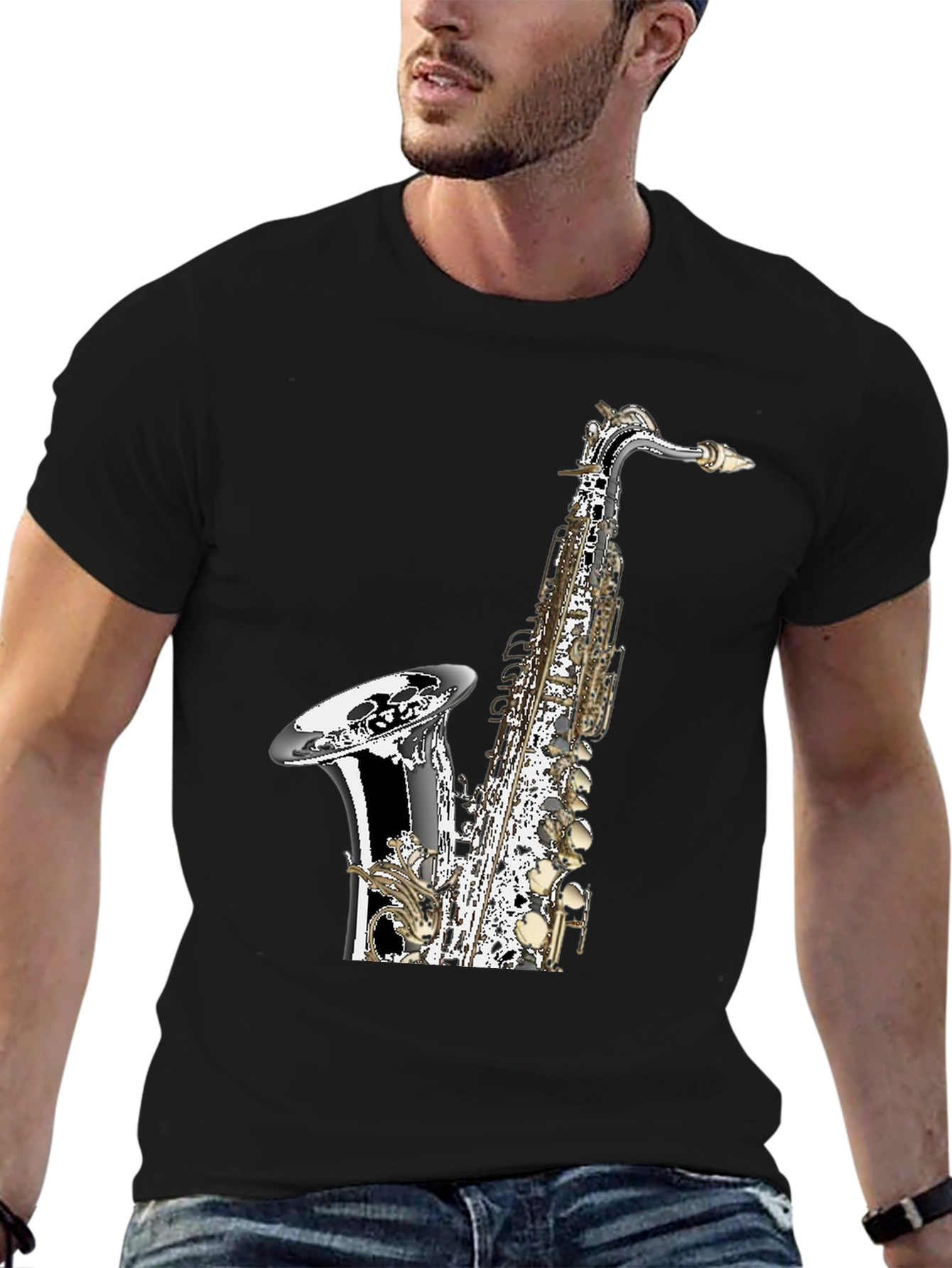 Saxophone Graphic Black T-Shirt | Musician Tee