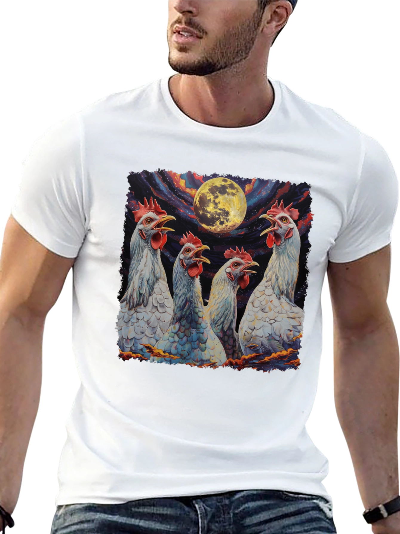 Moonlit Howling Chickens Black T-Shirt