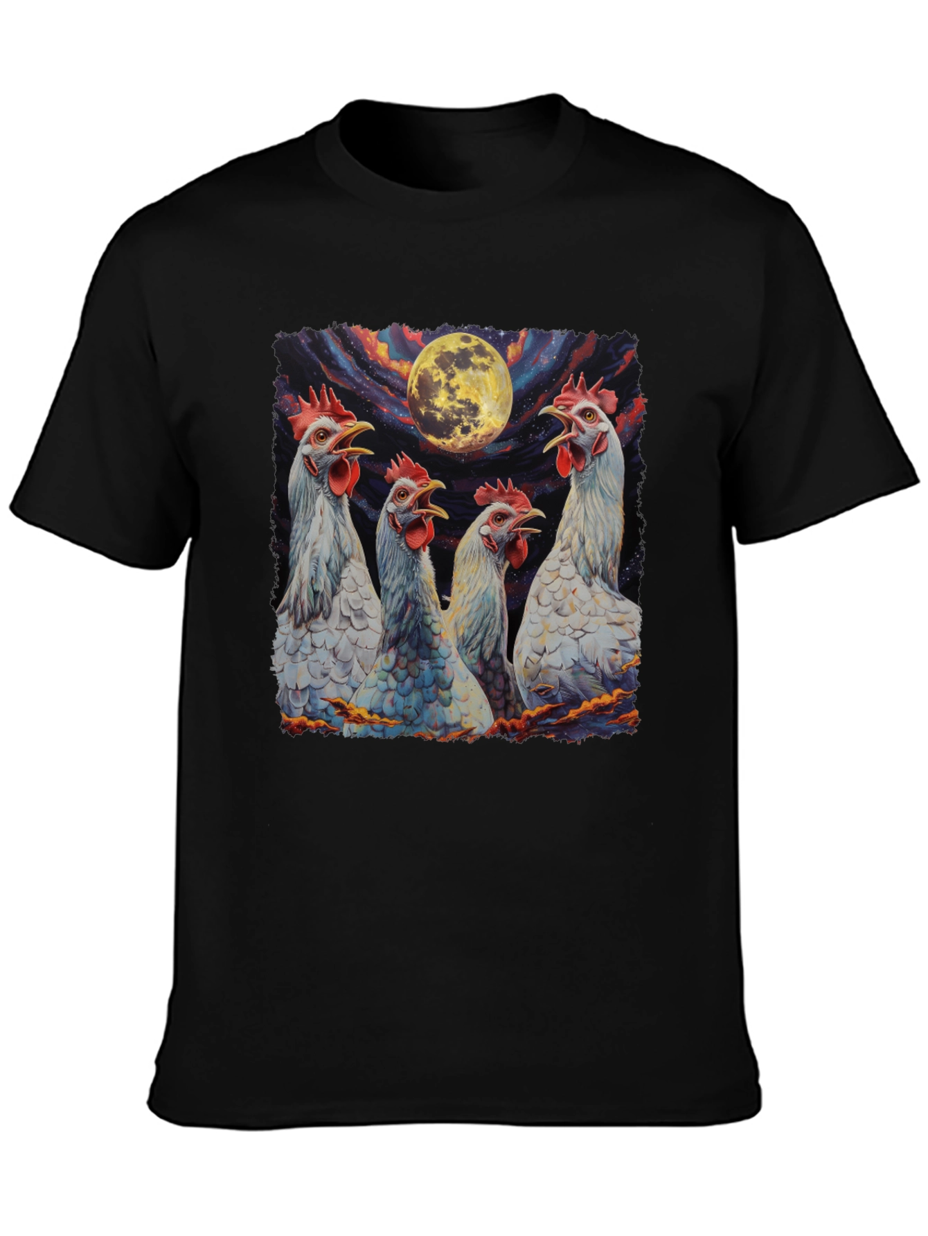 Moonlit Howling Chickens Black T-Shirt