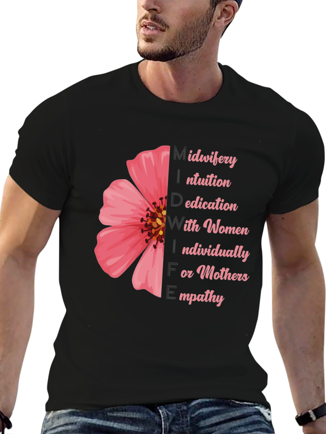 Empathetic Midwifery T-Shirt - Flower Design