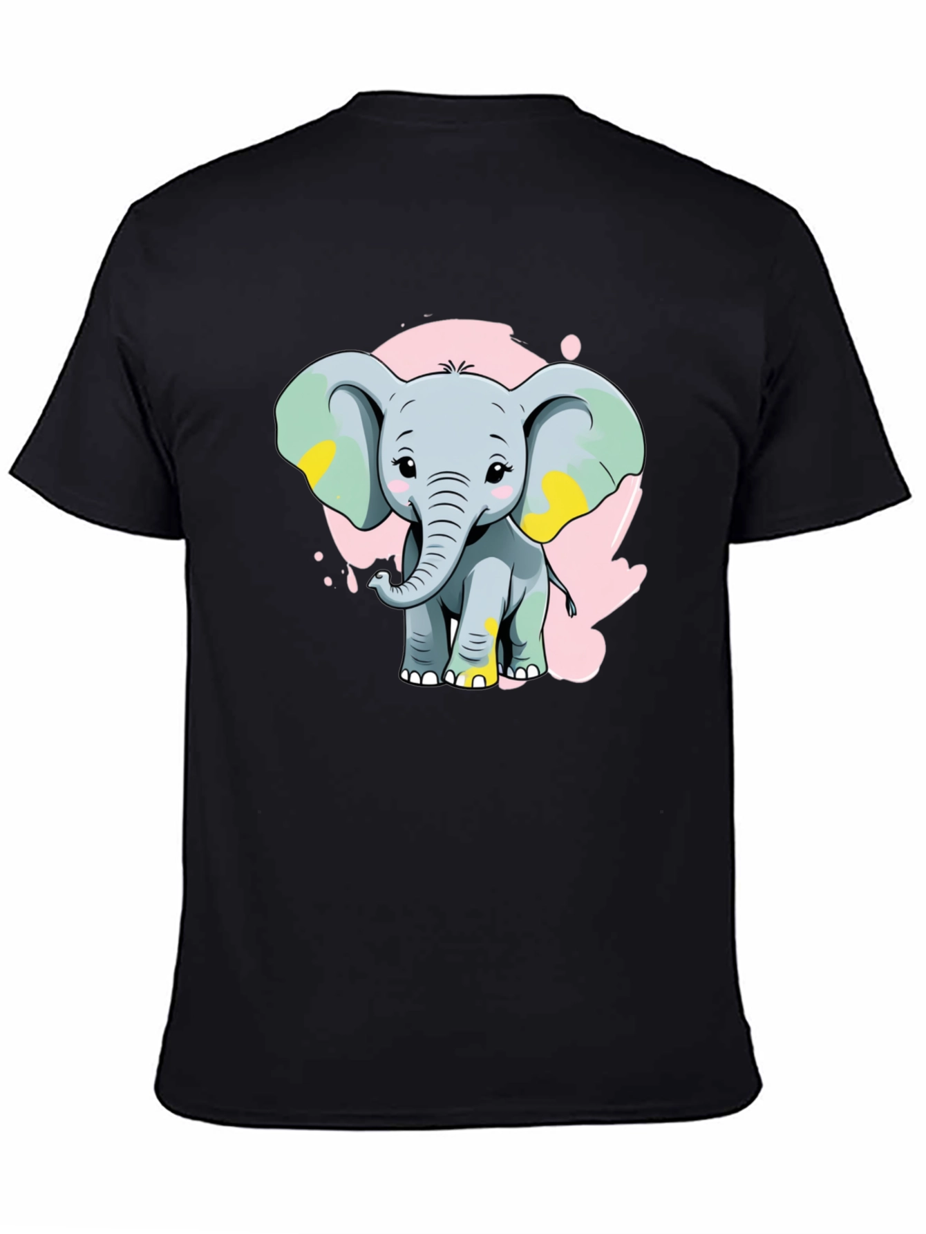 Cute Elephant Graphic Tee - Black Cotton Blend Shirt
