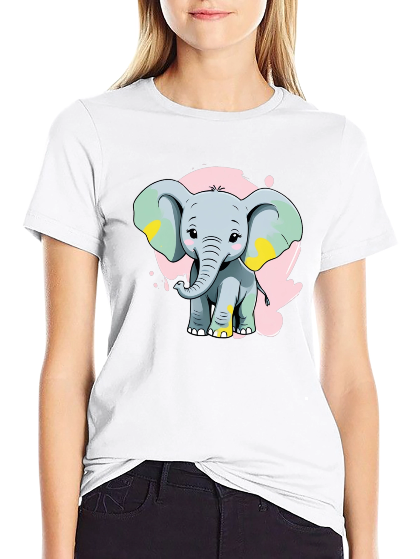 Cute Elephant Graphic Tee - Black Cotton Blend Shirt