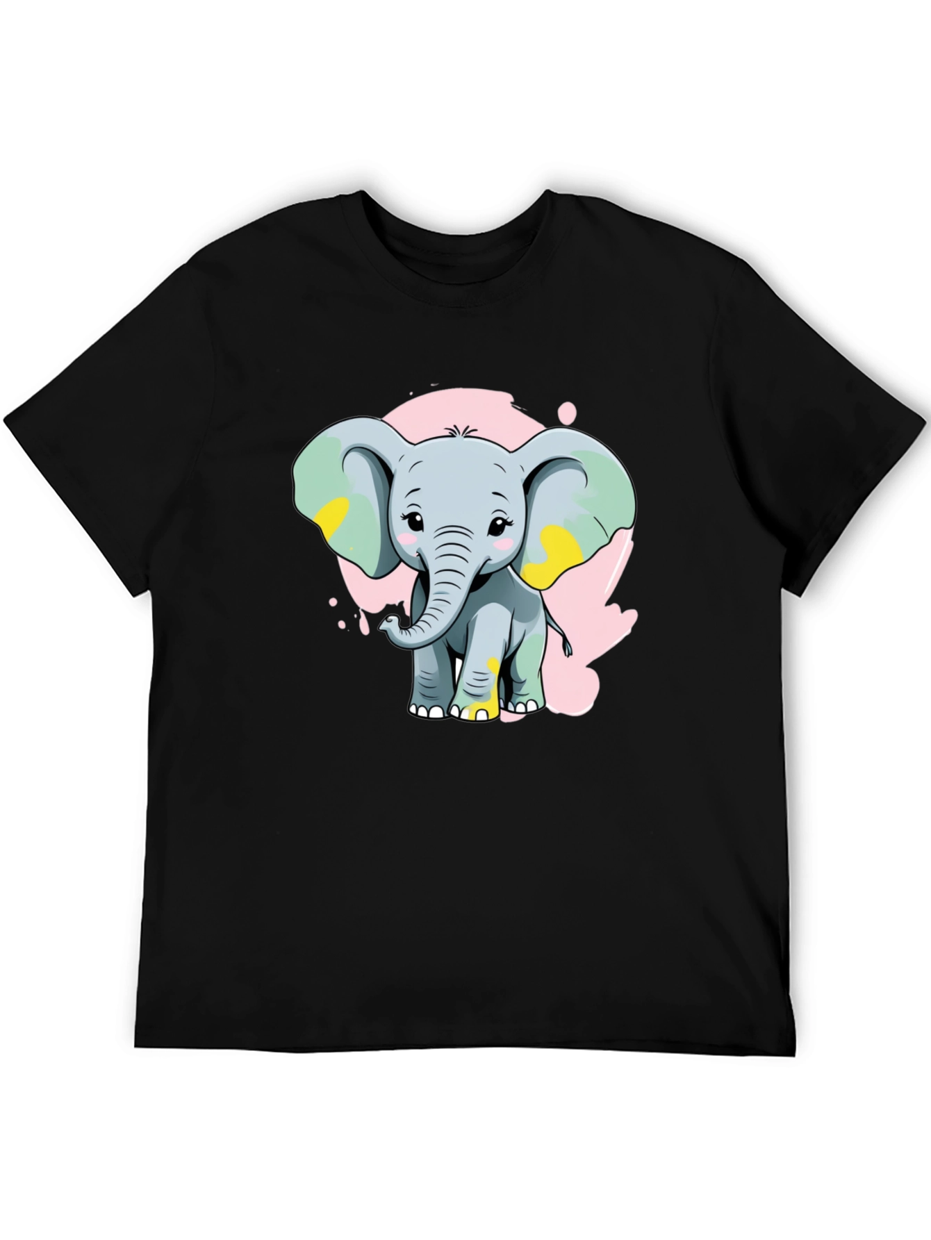 Cute Elephant Graphic Tee - Black Cotton Blend Shirt