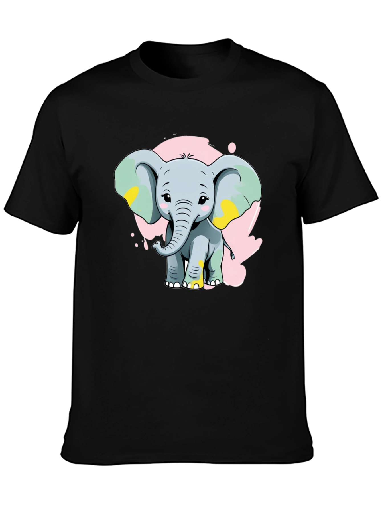 Cute Elephant Graphic Tee - Black Cotton Blend Shirt