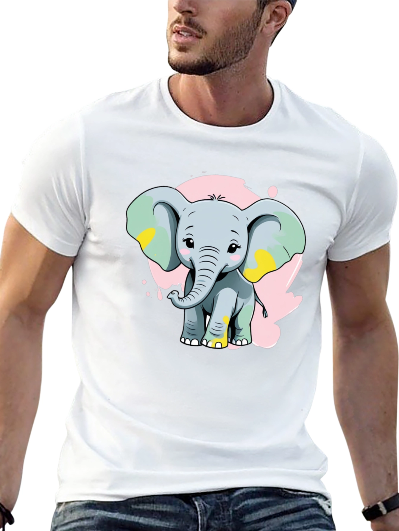 Cute Elephant Graphic Tee - Black Cotton Blend Shirt