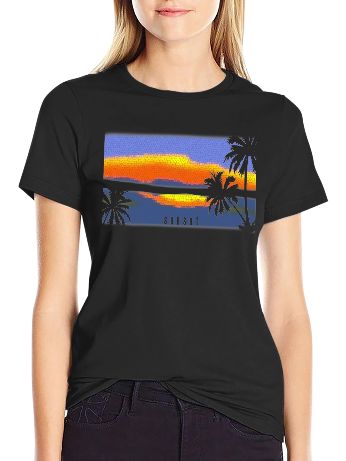 Sunset Palm T-Shirt - Black Graphic Tee