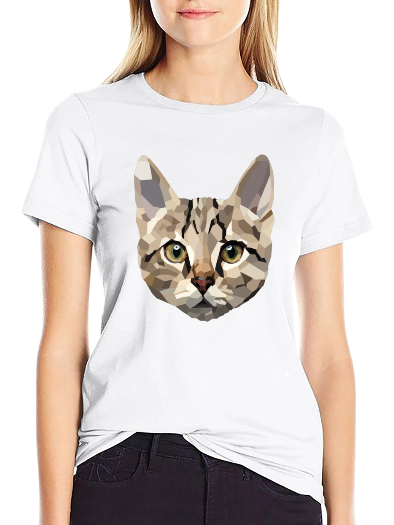 Geometric Cat Print Black T-Shirt