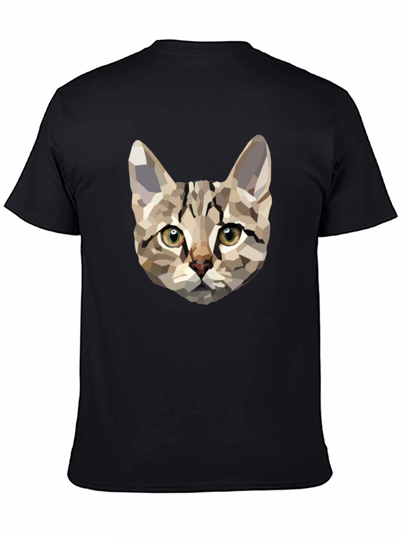 Geometric Cat Print Black T-Shirt