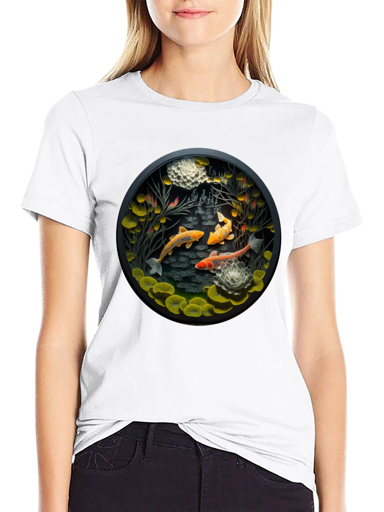 Koi Pond Graphic Tee - Stylish Black T-Shirt