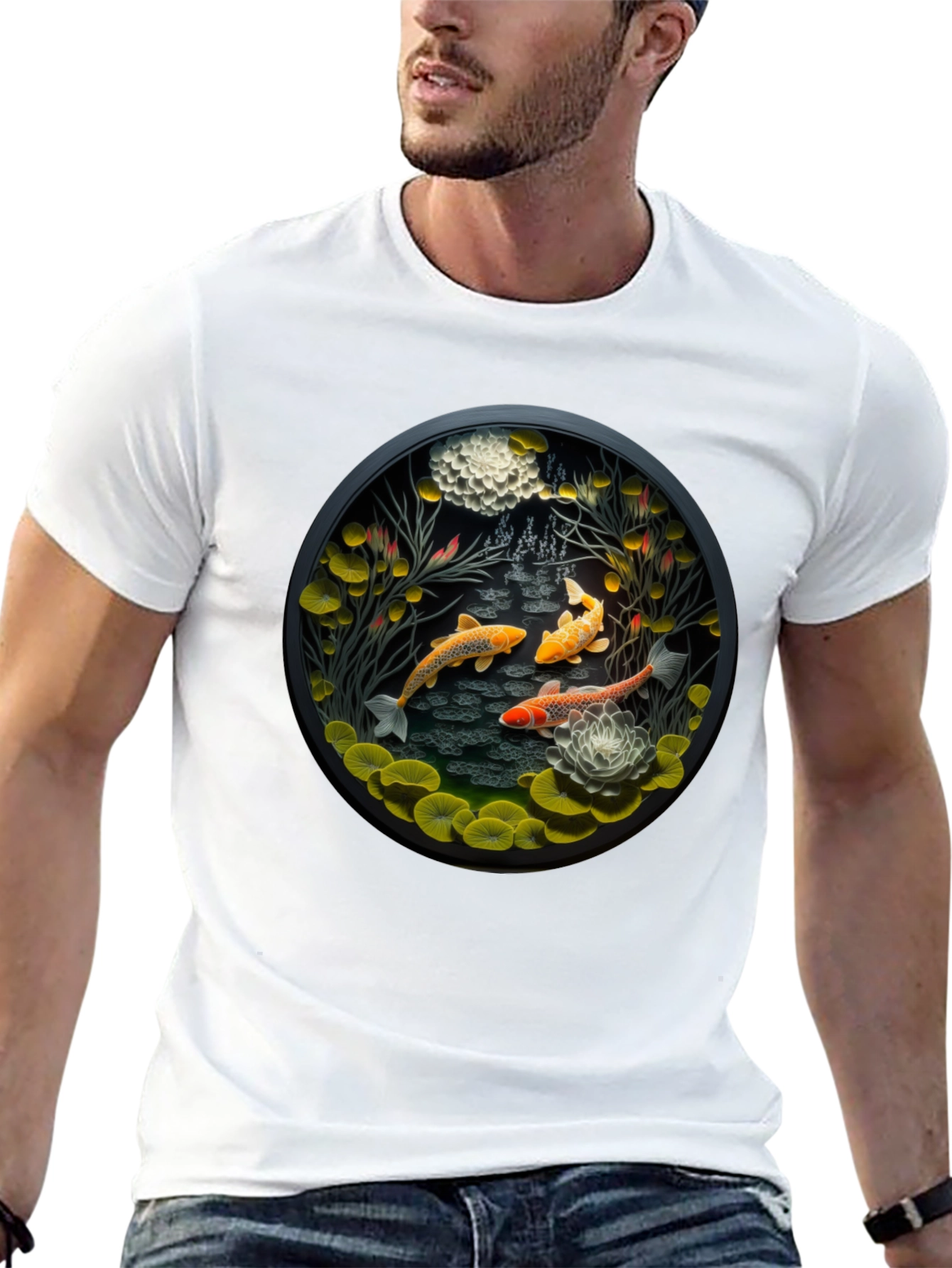 Koi Pond Graphic Tee - Stylish Black T-Shirt
