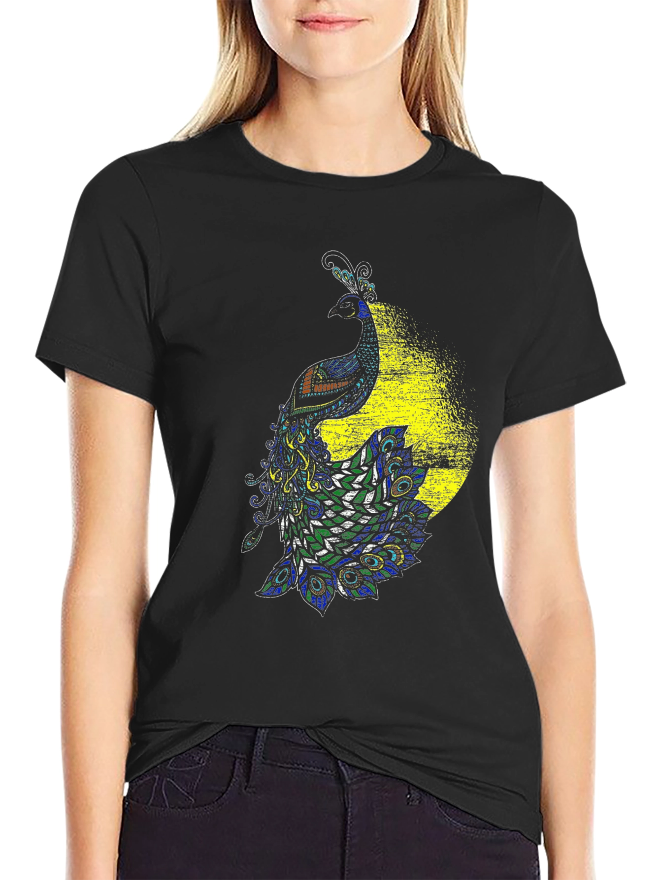 Peacock Graphic Black T-Shirt - Bold & Stylish Design