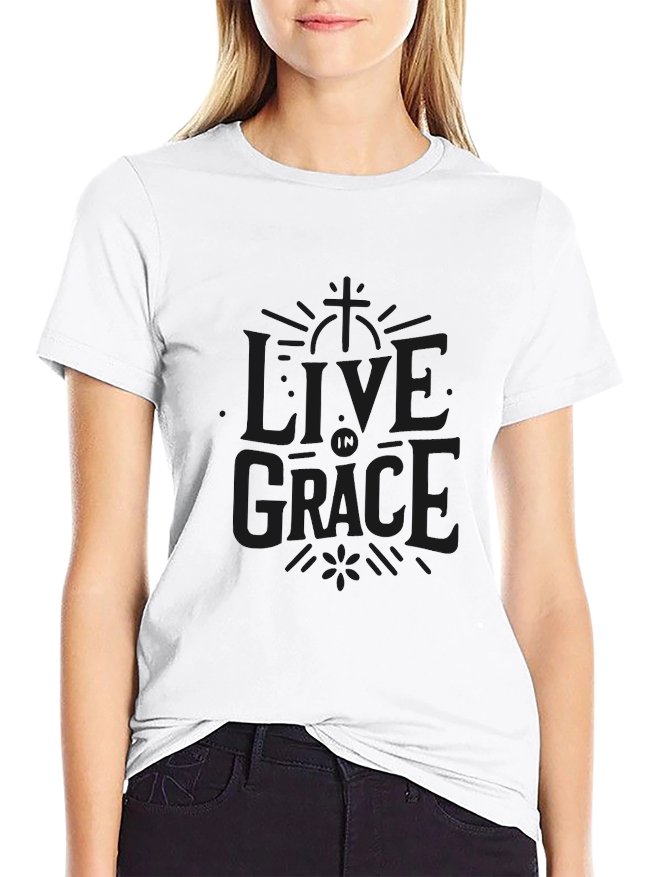 Live In Grace Black Crew Neck T-Shirt