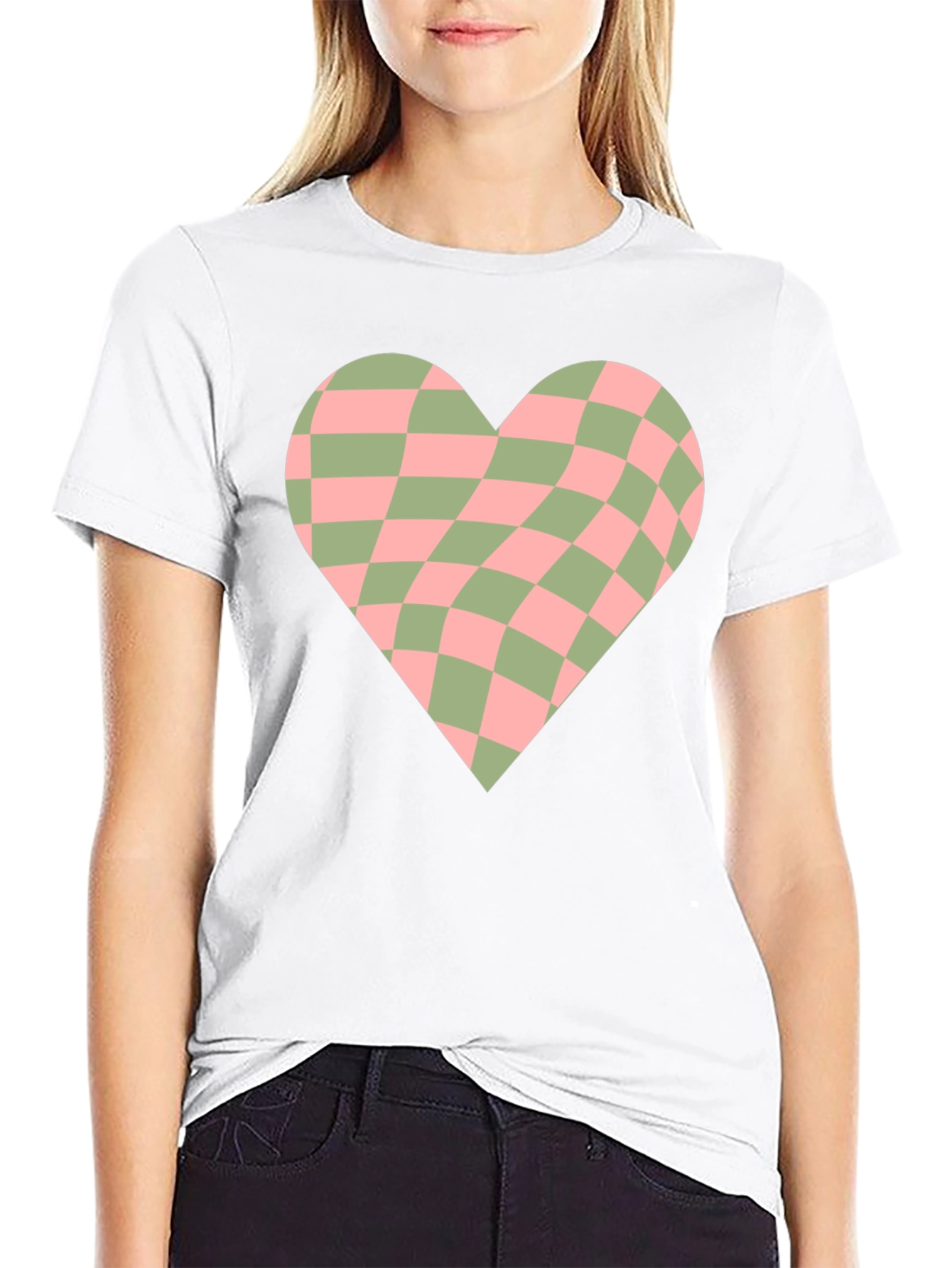 Retro Checkerboard Heart Graphic Tee