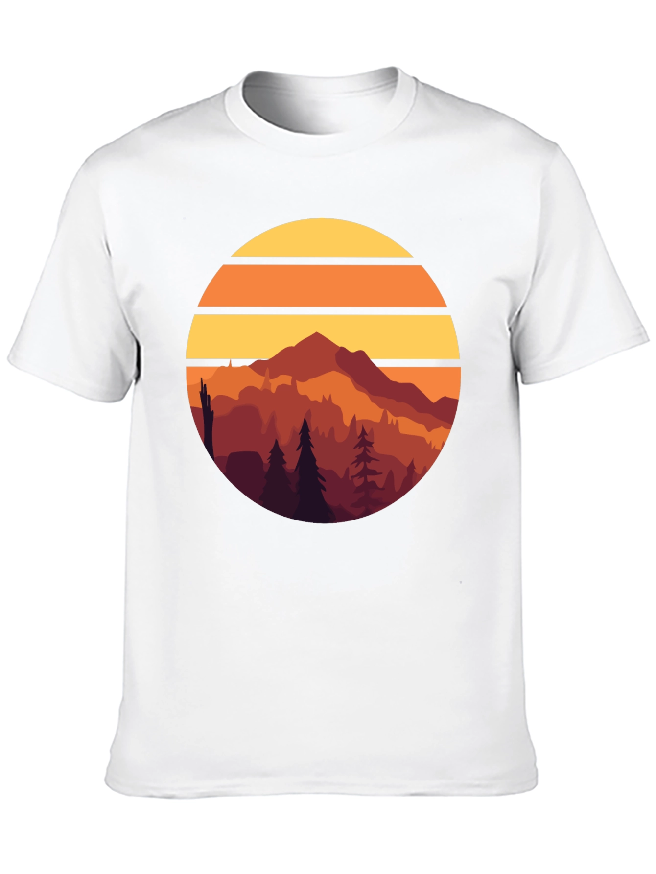 Retro Mountain Sunset Graphic Tee - Black Cotton T-Shirt