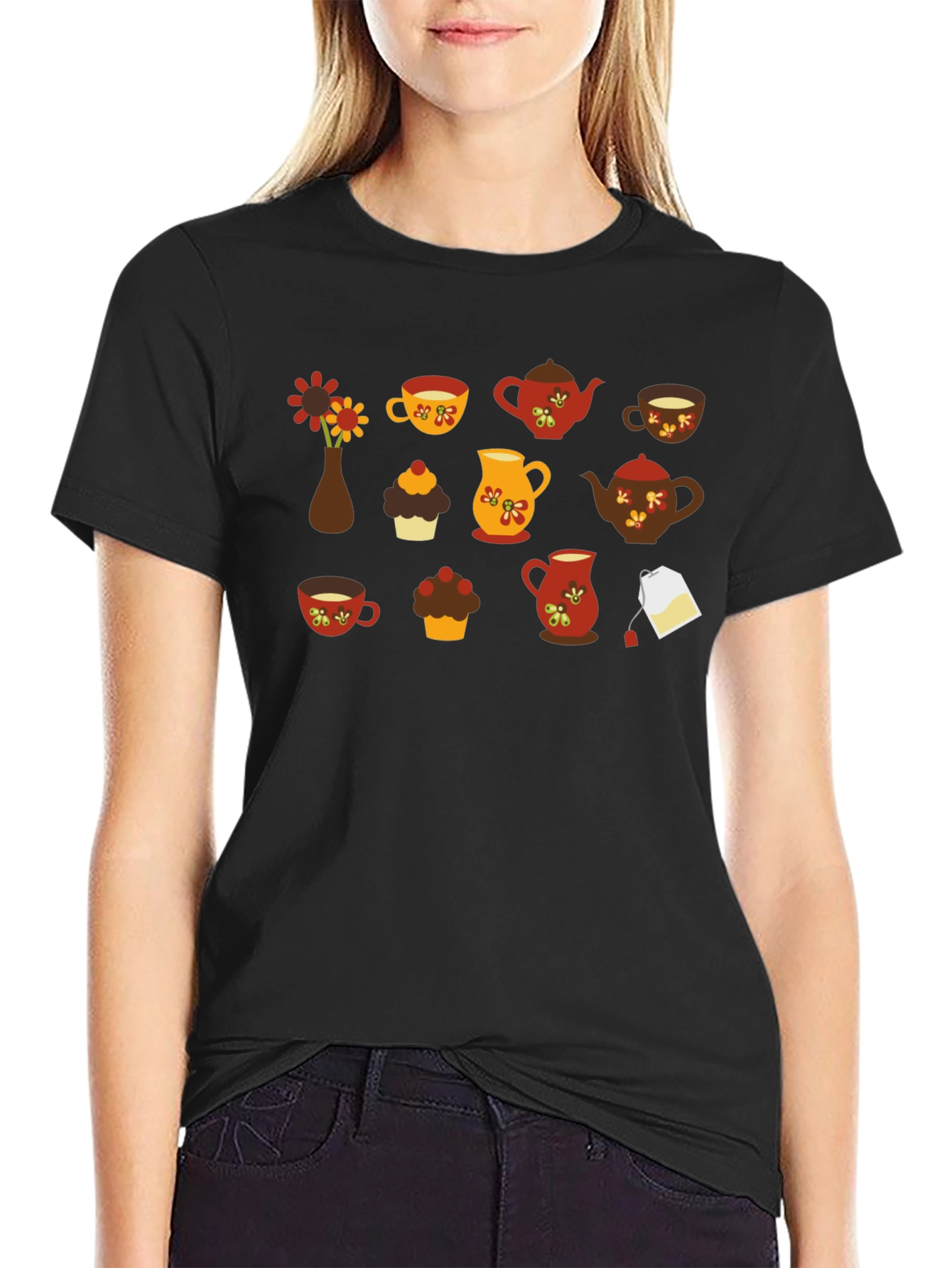Autumn Tea Party T-Shirt - Black