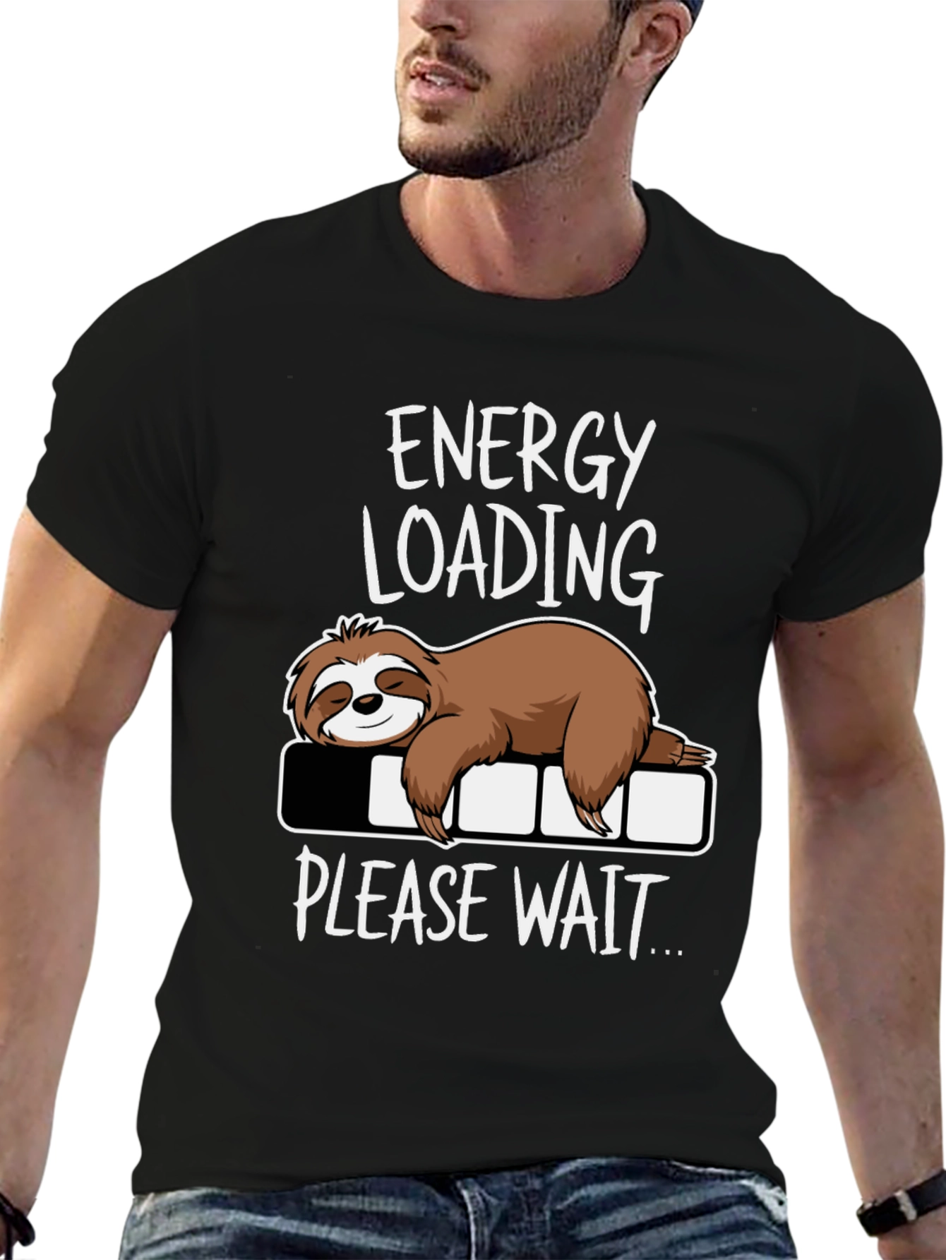 Energy Loading Sloth Graphic Tee - Funny Casual Shirt