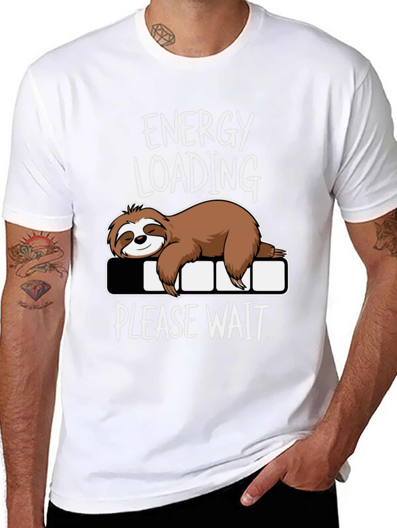 Energy Loading Sloth Graphic Tee - Funny Casual Shirt