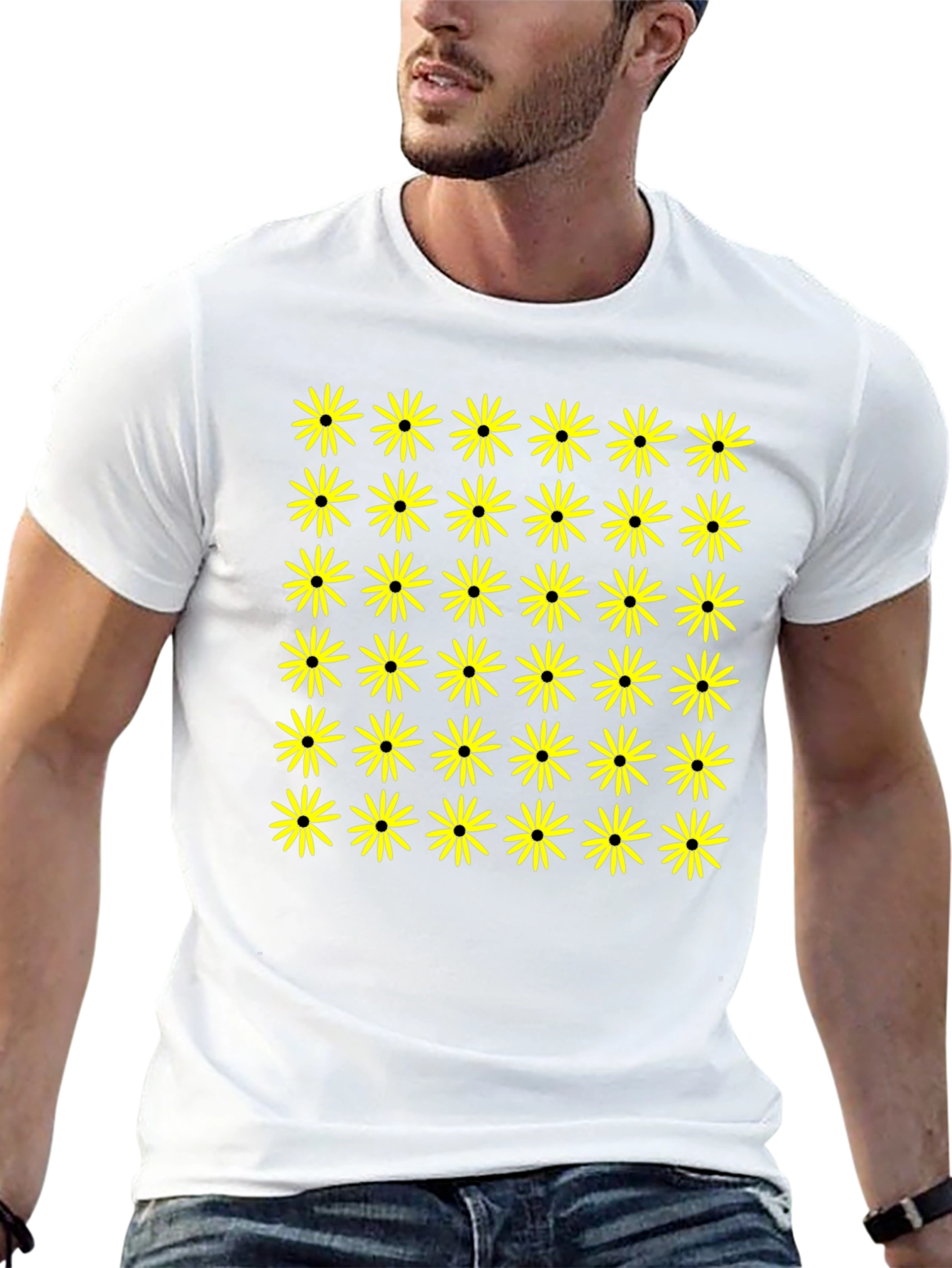 Black T-Shirt with Yellow Flower Pattern