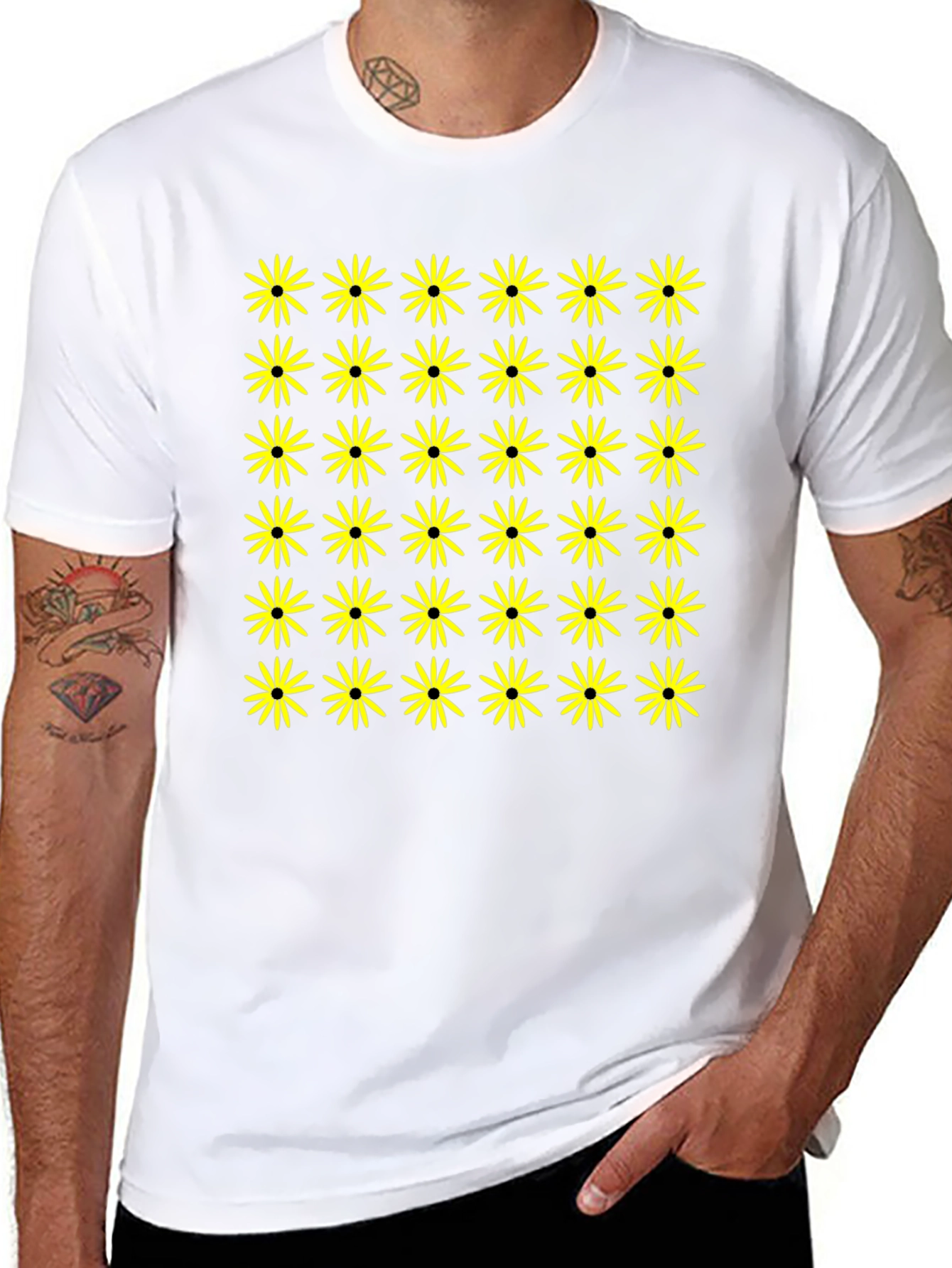 Black T-Shirt with Yellow Flower Pattern
