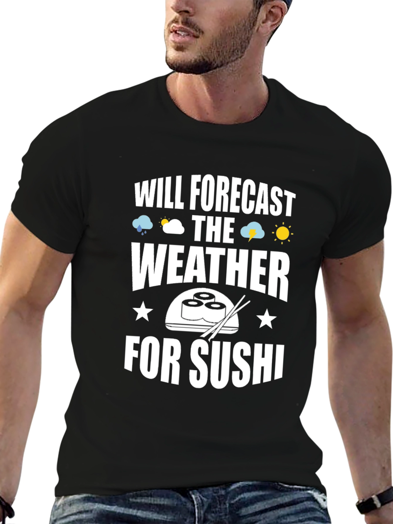 Funny Sushi Weather Forecast Graphic Tee - Black