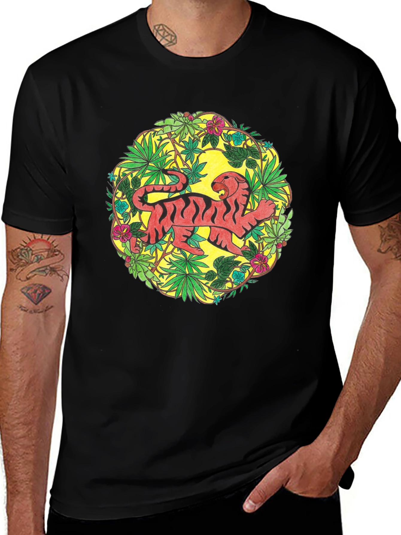 Tiger Jungle Print Black T-Shirt