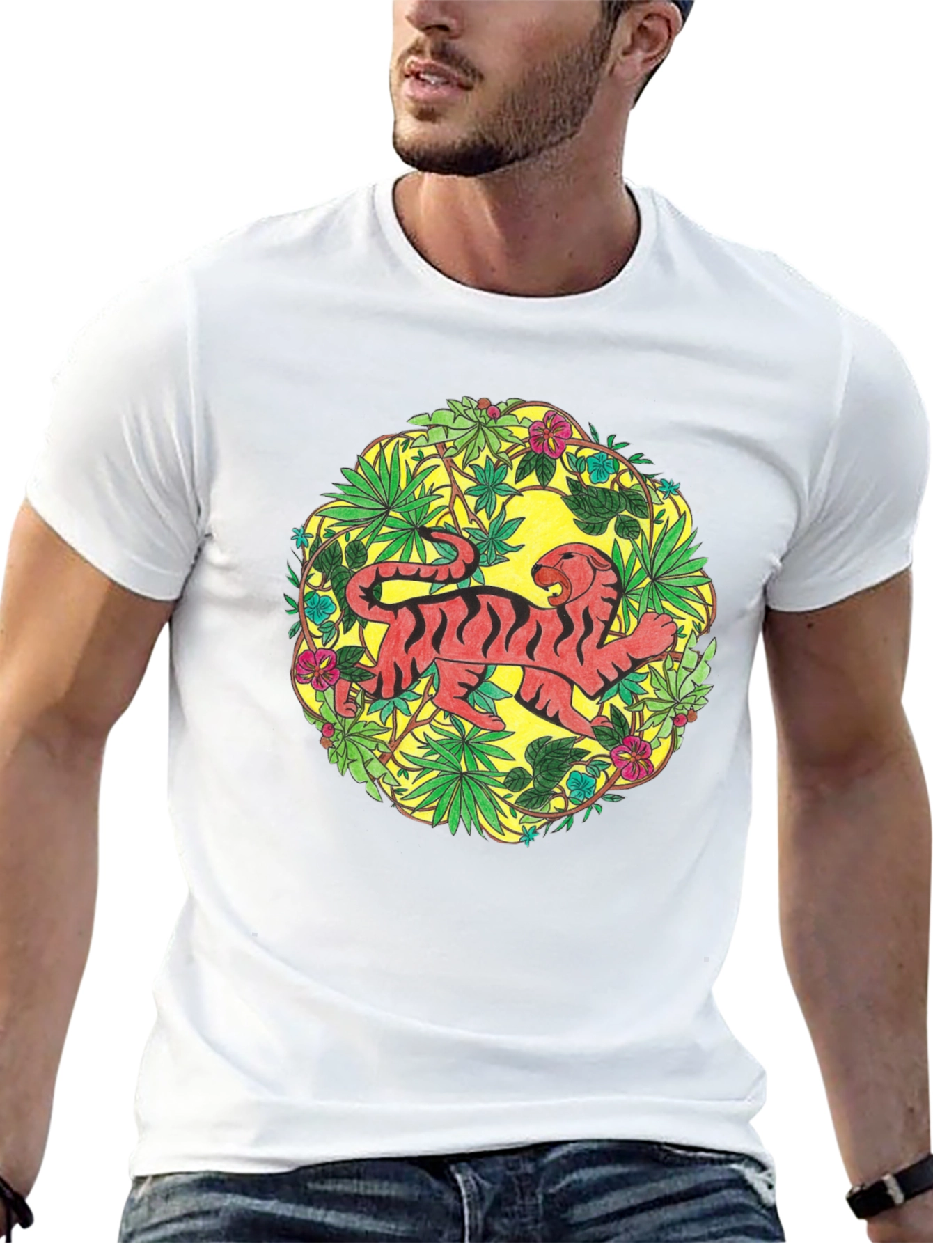 Tiger Jungle Print Black T-Shirt