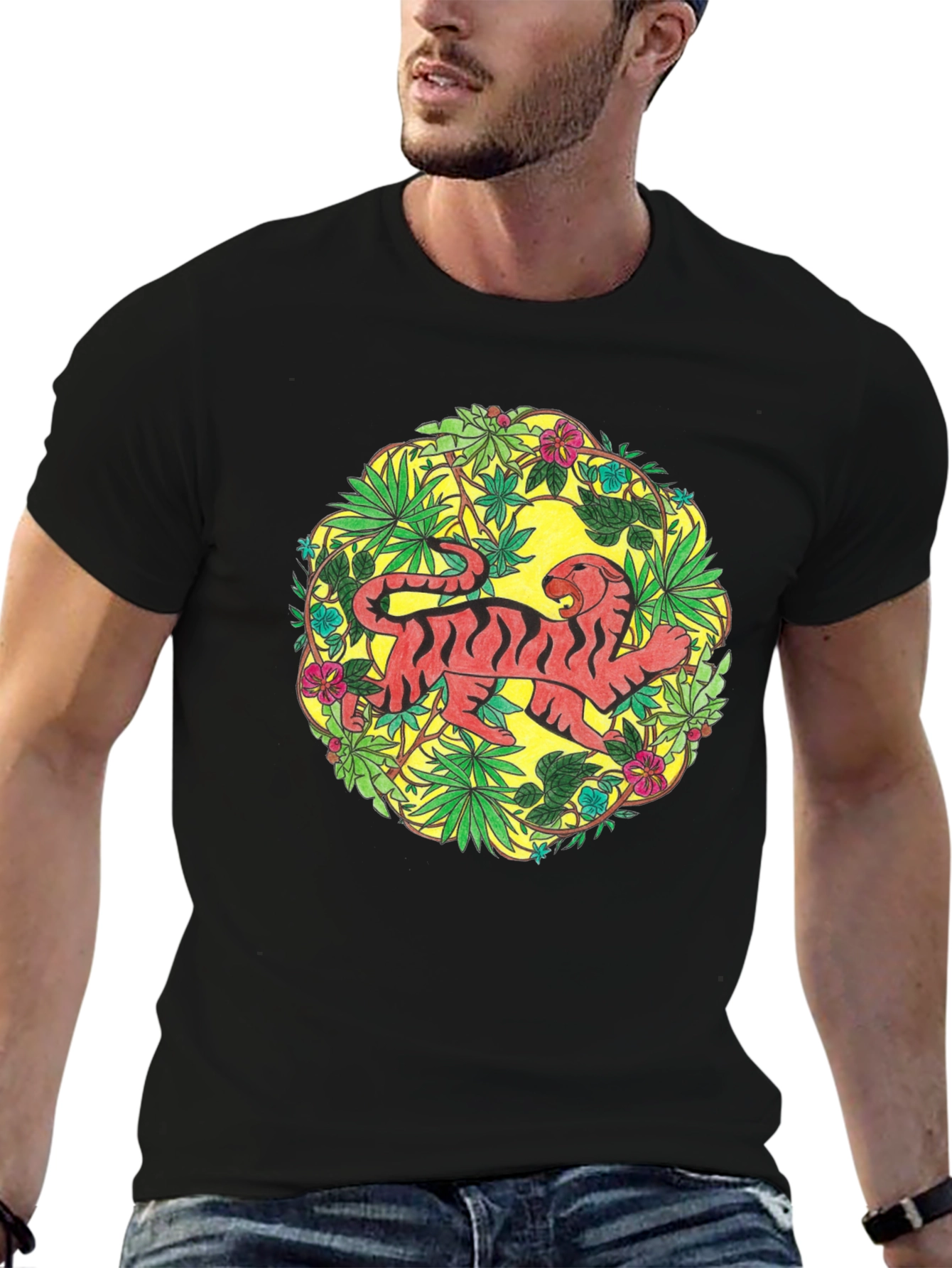Tiger Jungle Print Black T-Shirt