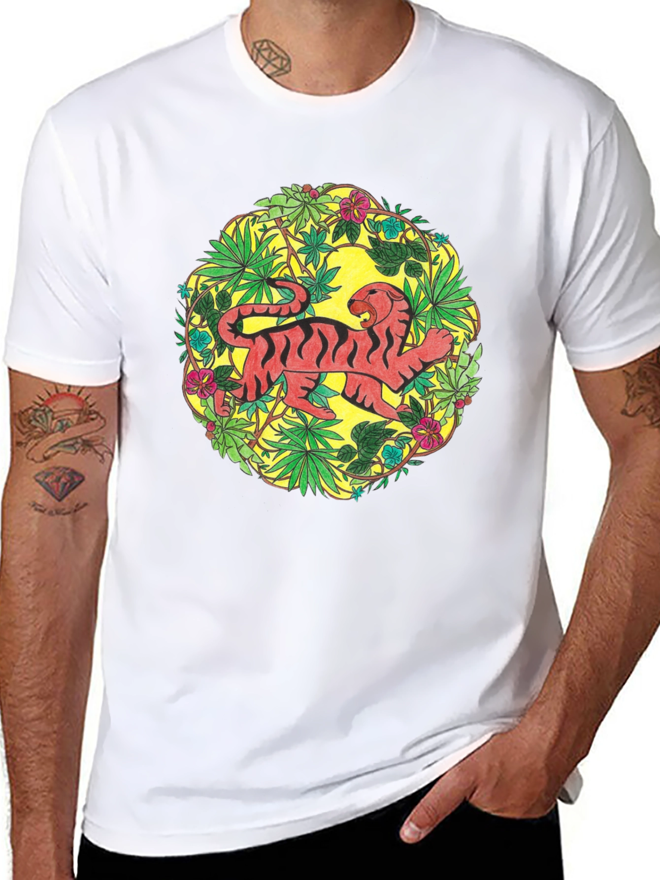 Tiger Jungle Print Black T-Shirt