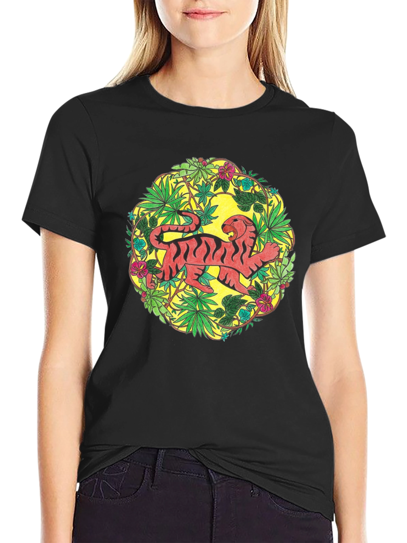 Tiger Jungle Print Black T-Shirt