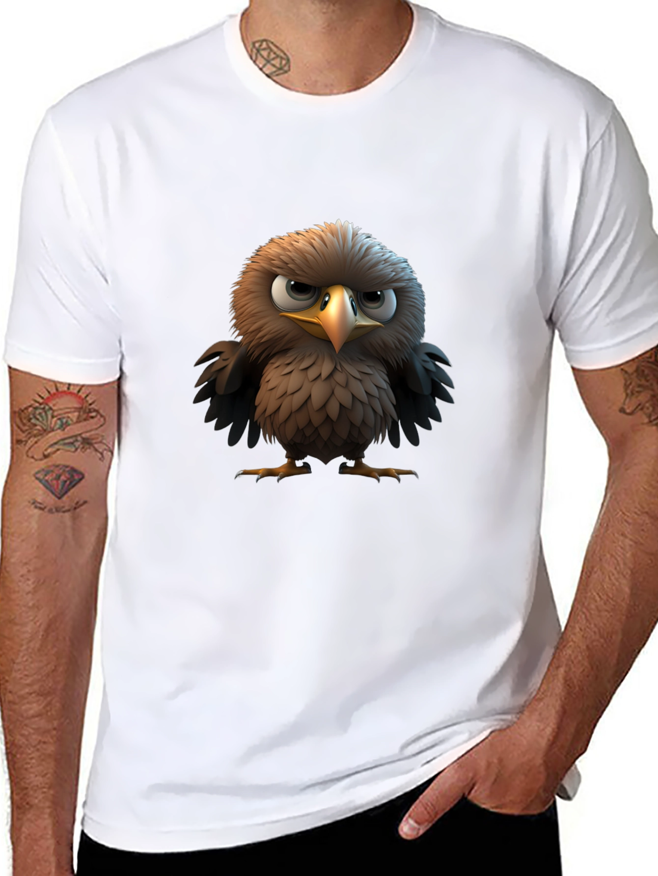 Angry Bird Cartoon Print Black T-Shirt