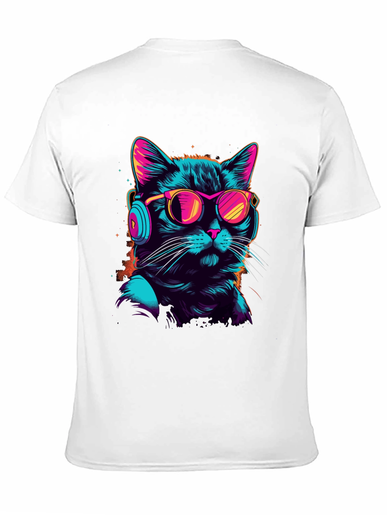 Retro Cat T-Shirt with Headphones & Sunglasses