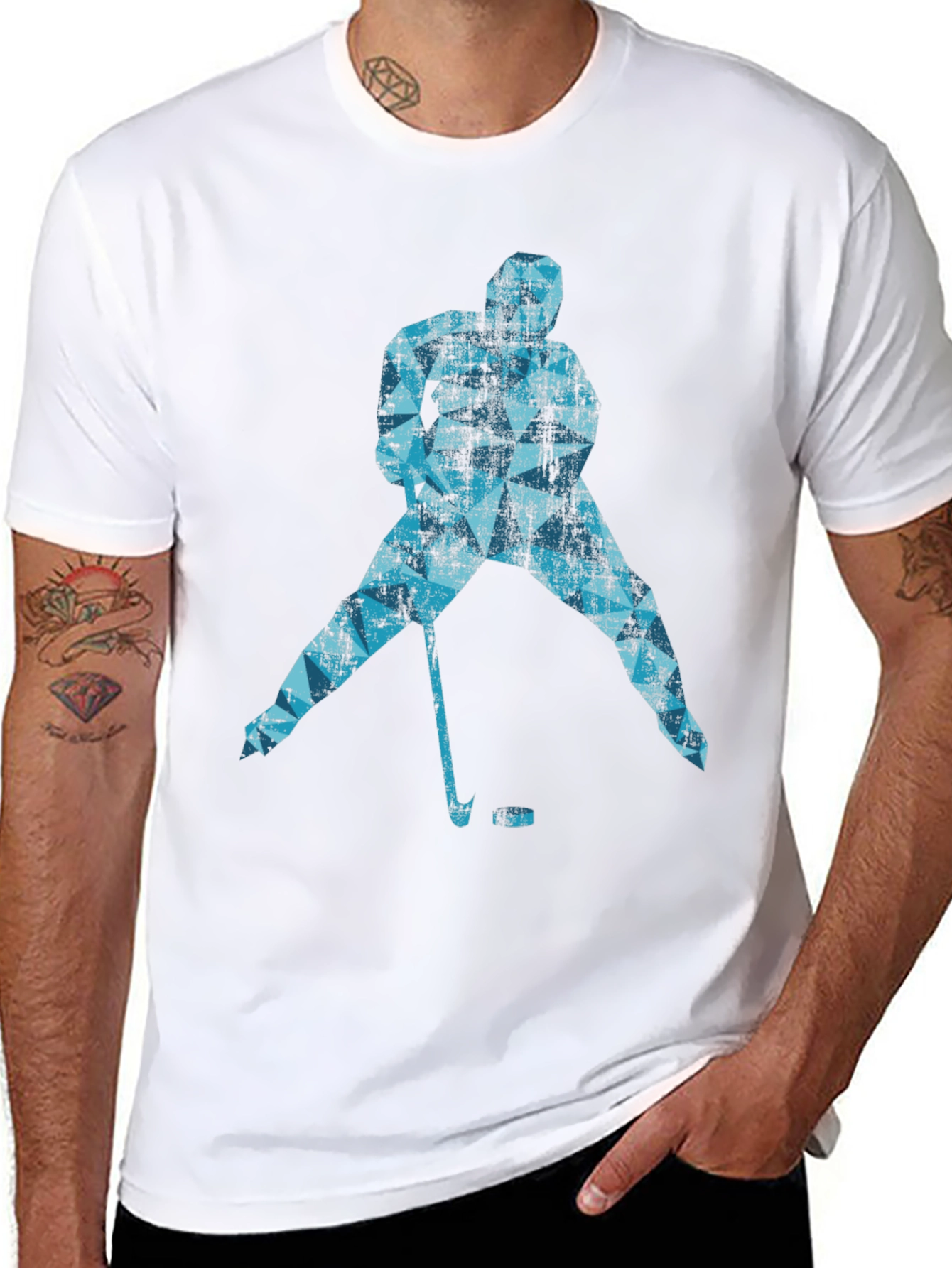 Geometric Hockey Player Graphic T-Shirt