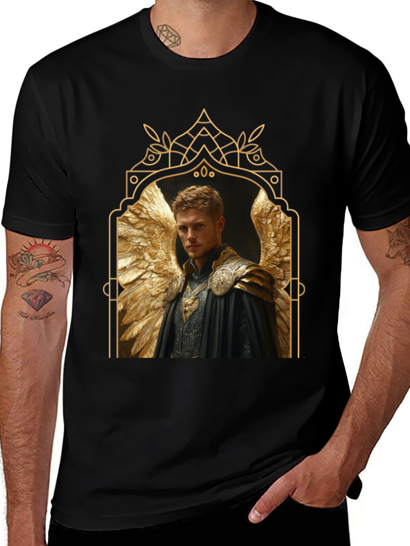 Angel Winged Warrior Black T-Shirt