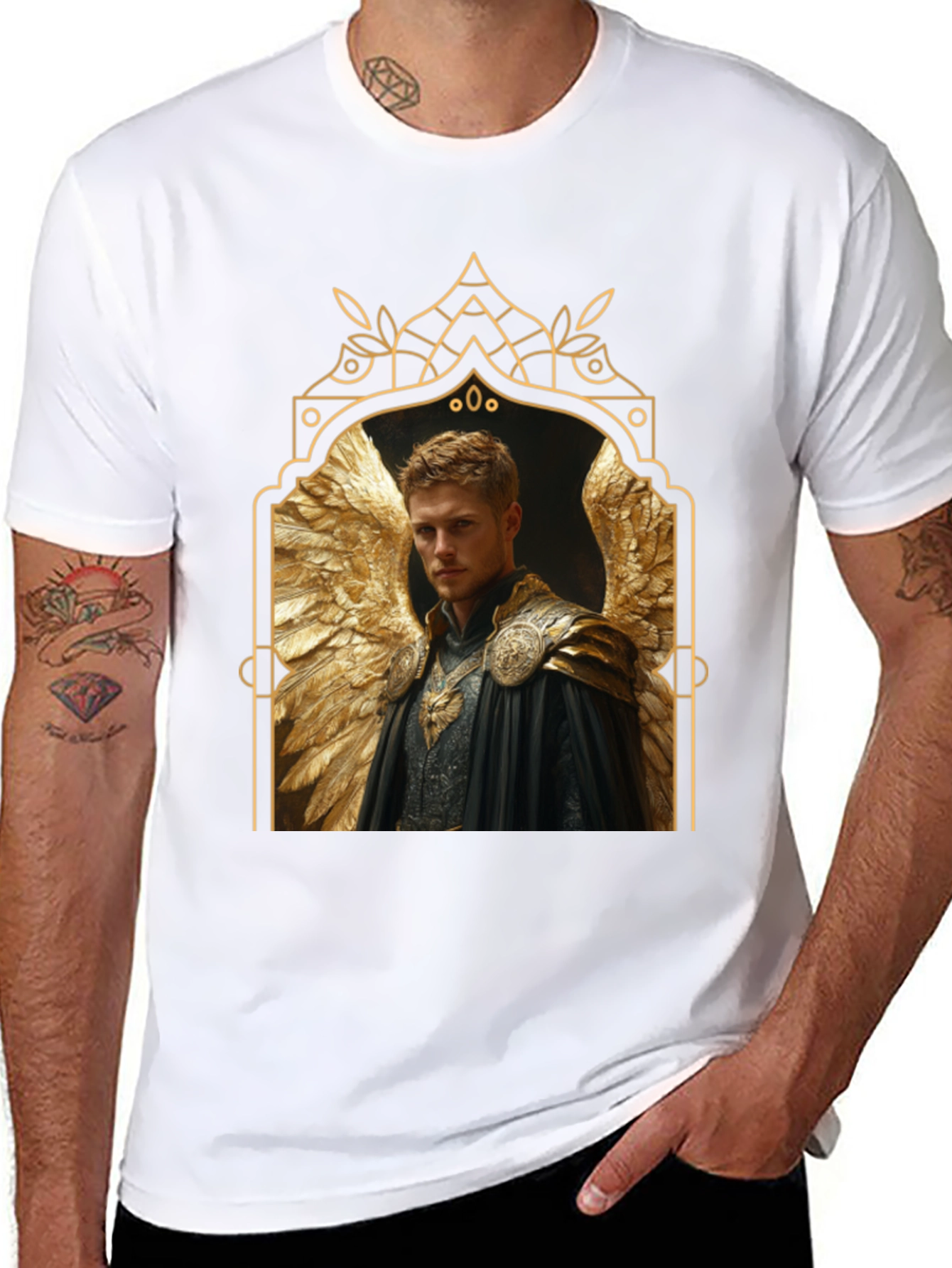 Angel Winged Warrior Black T-Shirt