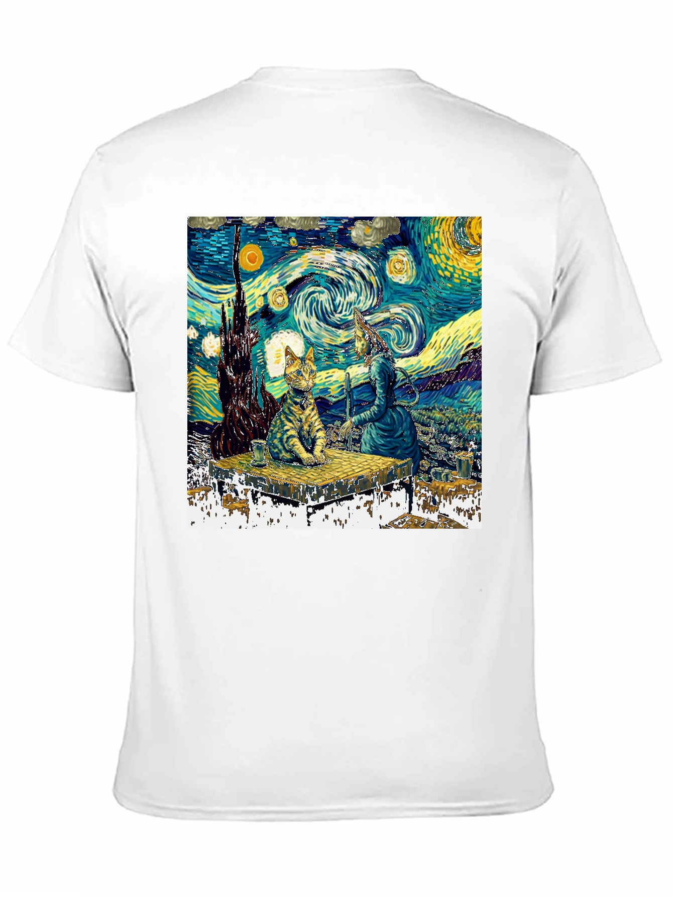 Starry Night Cat T-Shirt - Artistic Unique Design