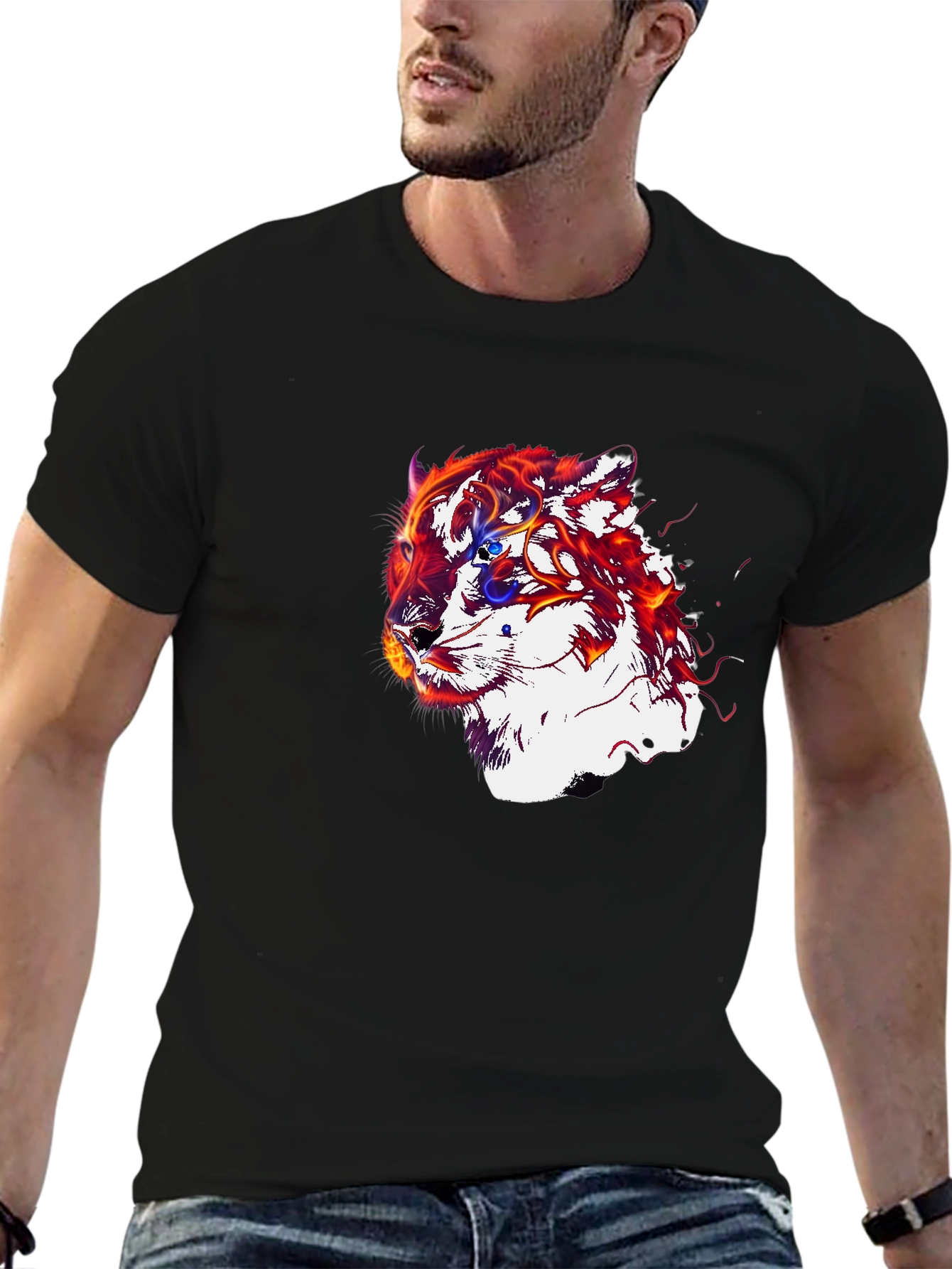 Fiery Tiger Graphic Black T-Shirt