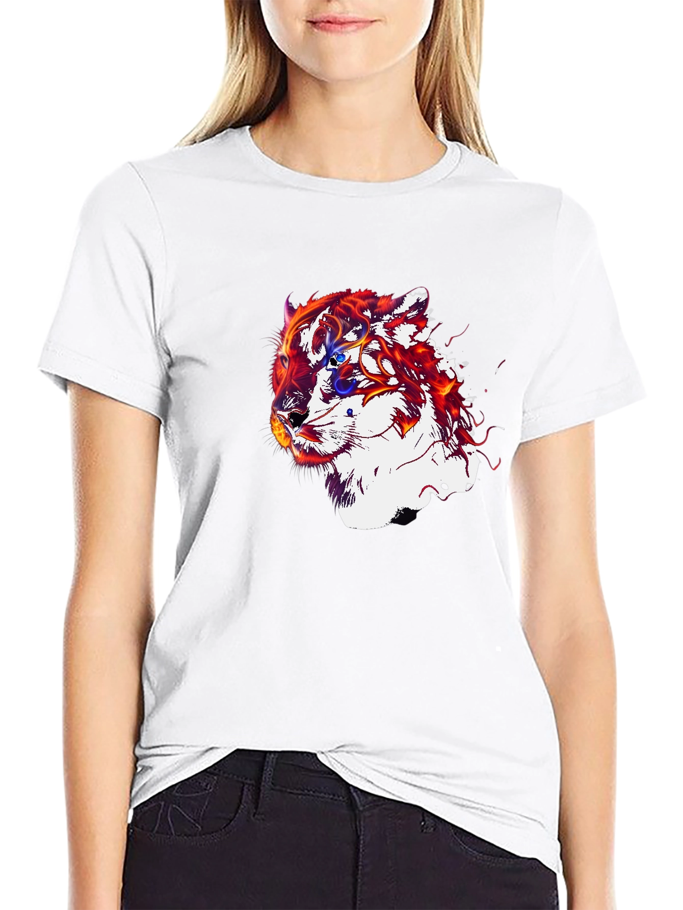 Fiery Tiger Graphic Black T-Shirt