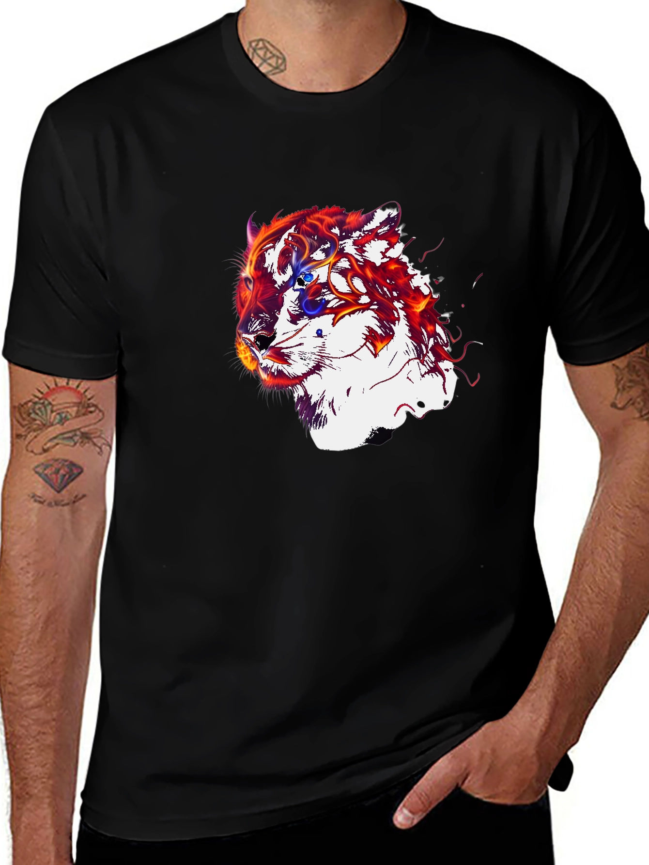 Fiery Tiger Graphic Black T-Shirt