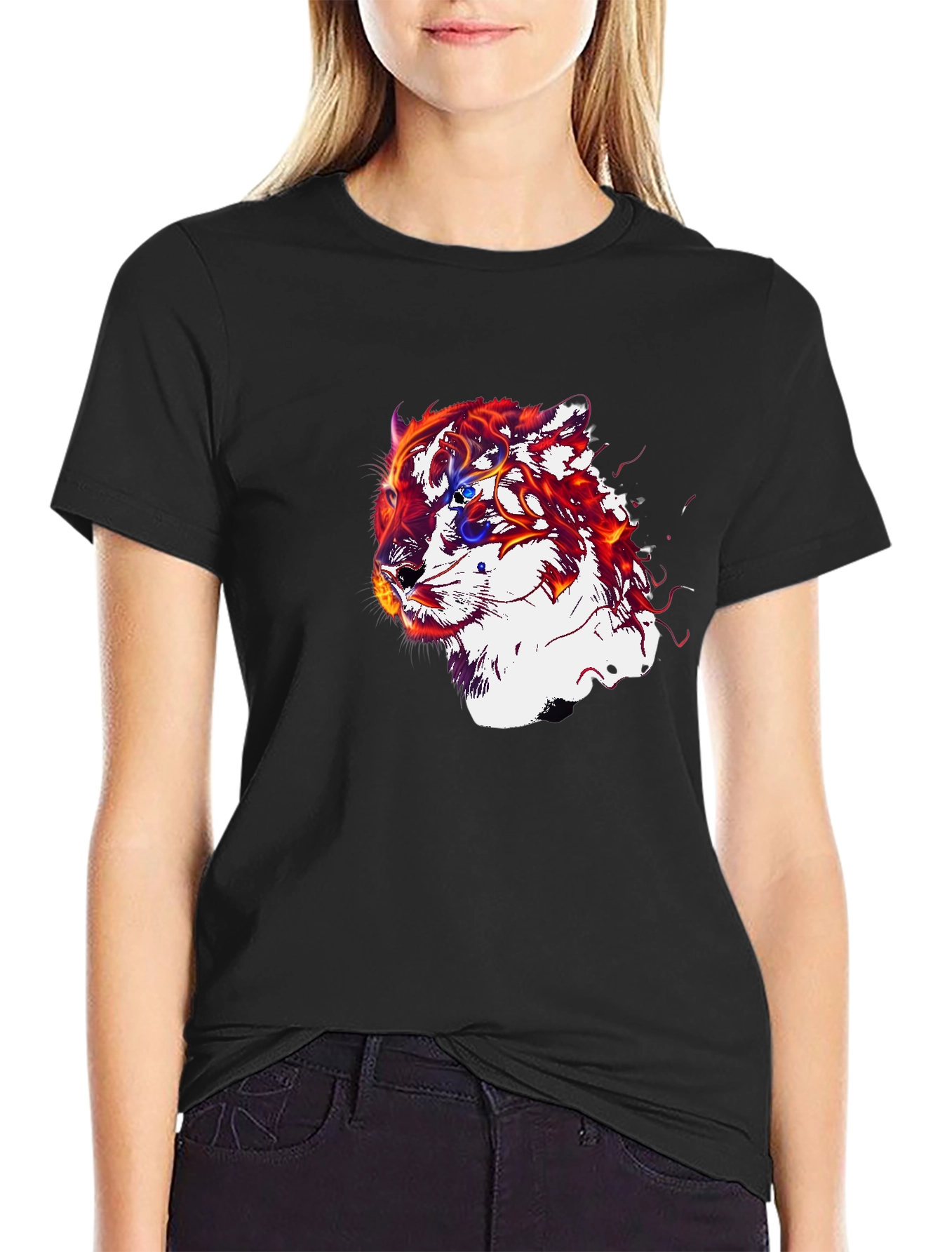 Fiery Tiger Graphic Black T-Shirt